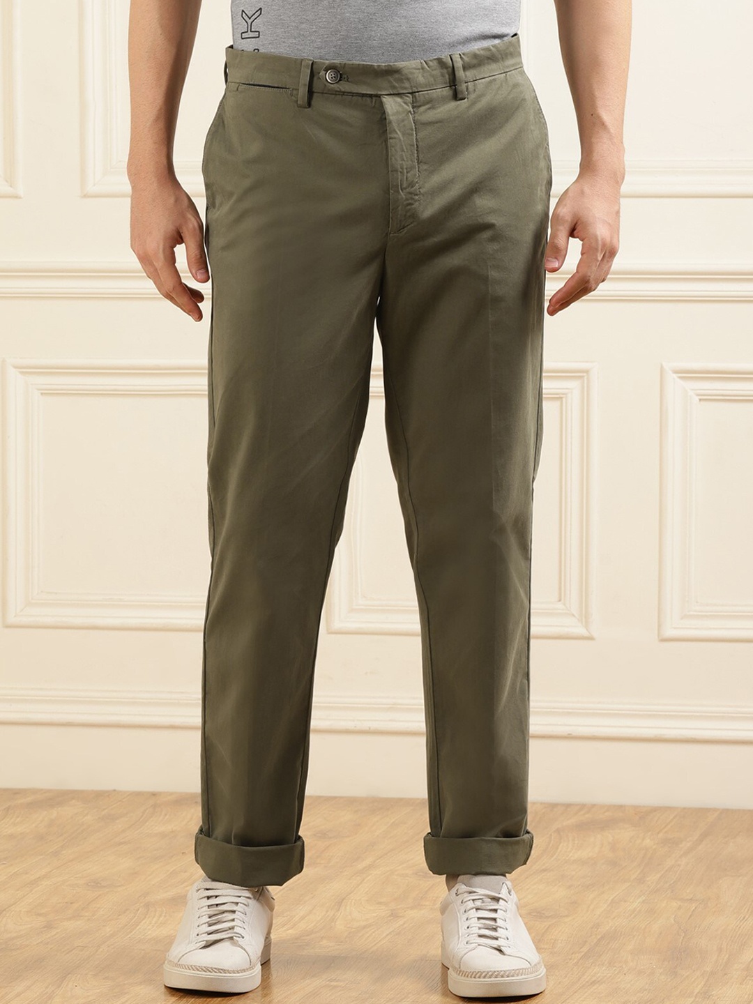 

HACKETT LONDON Men Regular Fit Mid-Rise Plain Chino Trousers, Green