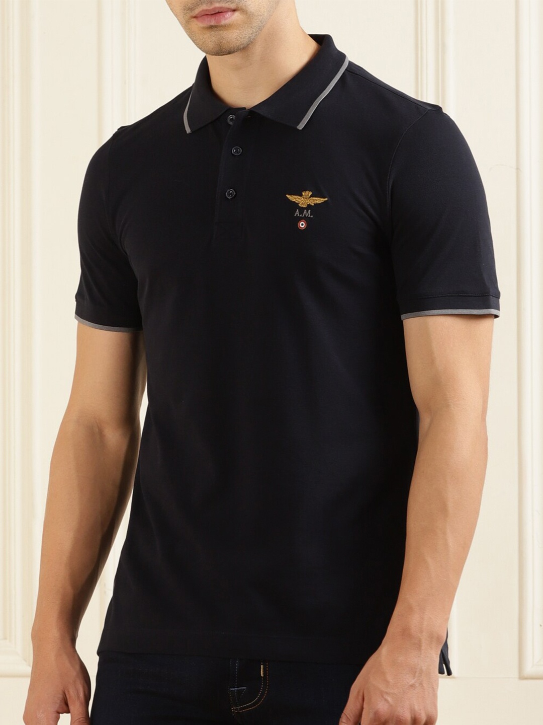 

Aeronautica Militare Polo Collar Short Sleeves Cotton T-shirt, Navy blue