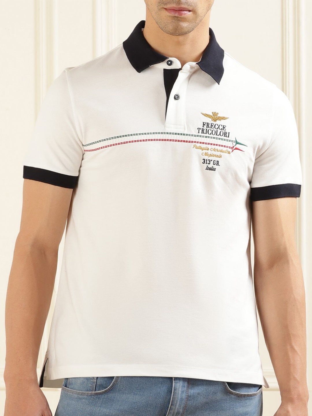 

Aeronautica Militare Polo Collar Short Sleeves Cotton T-shirt, White