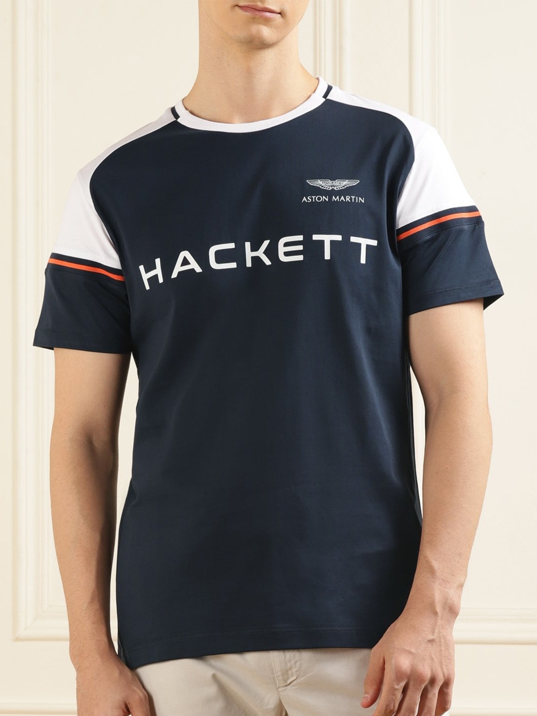 

HACKETT LONDON Typography Printed Cotton T-shirt, Navy blue
