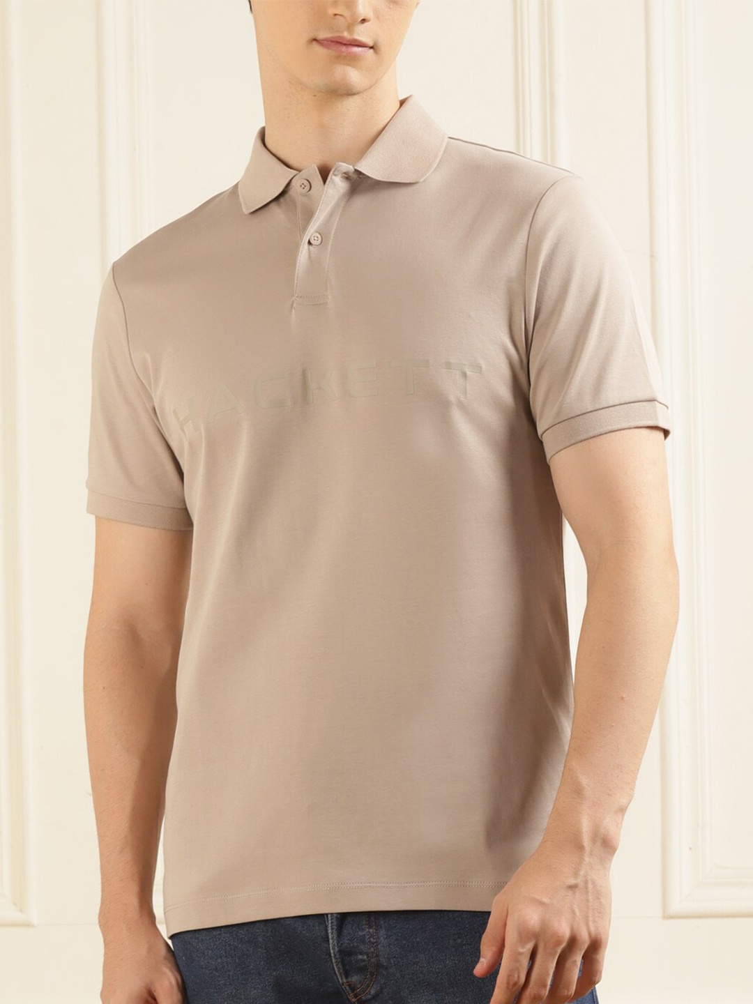 

HACKETT LONDON Polo Collar Short Sleeves Cotton T-shirt, Khaki