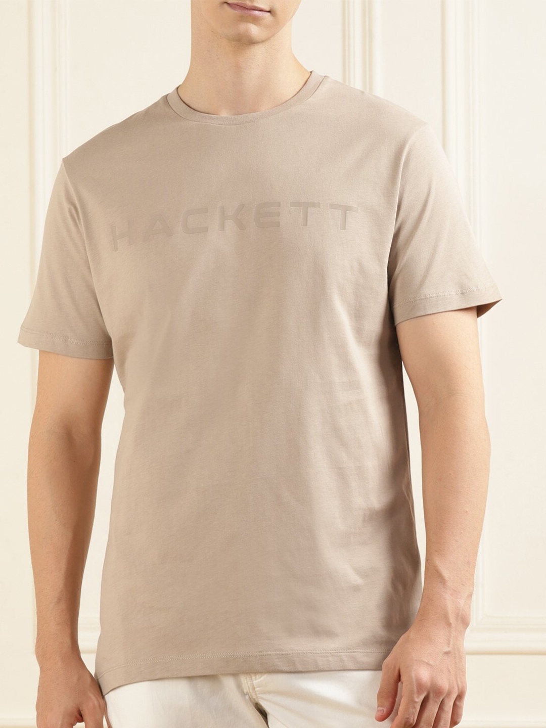

HACKETT LONDON Round Neck Short Sleeves Cotton T-shirt, Khaki