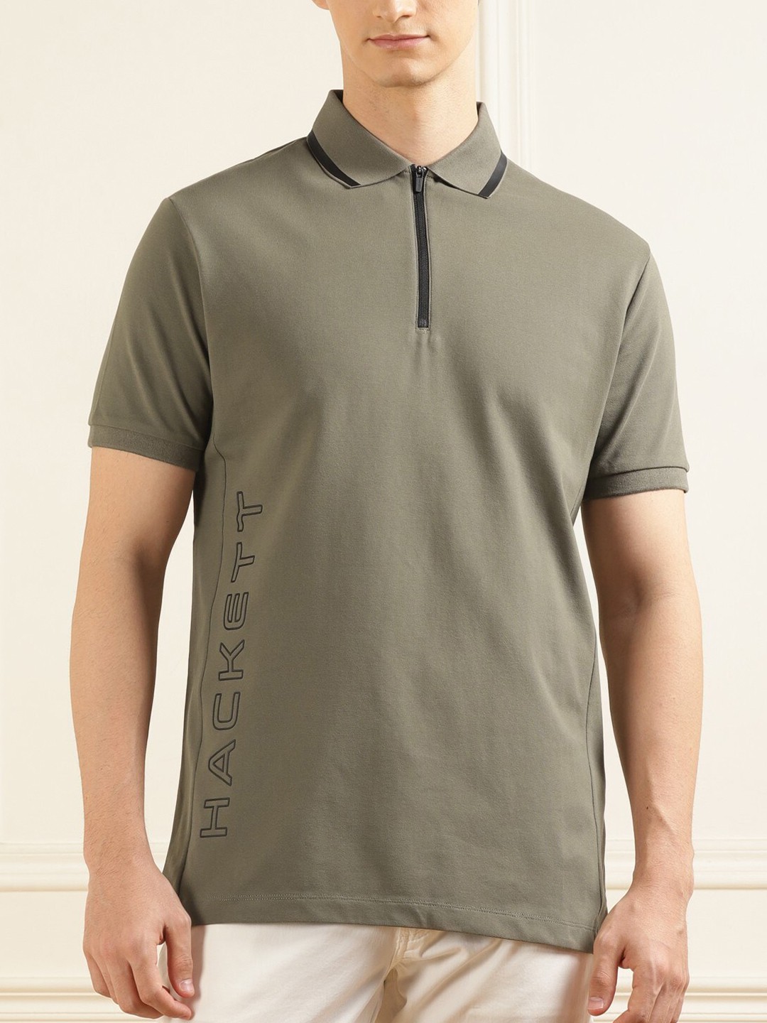 

HACKETT LONDON Polo Collar Short Sleeves Cotton T-shirt, Olive