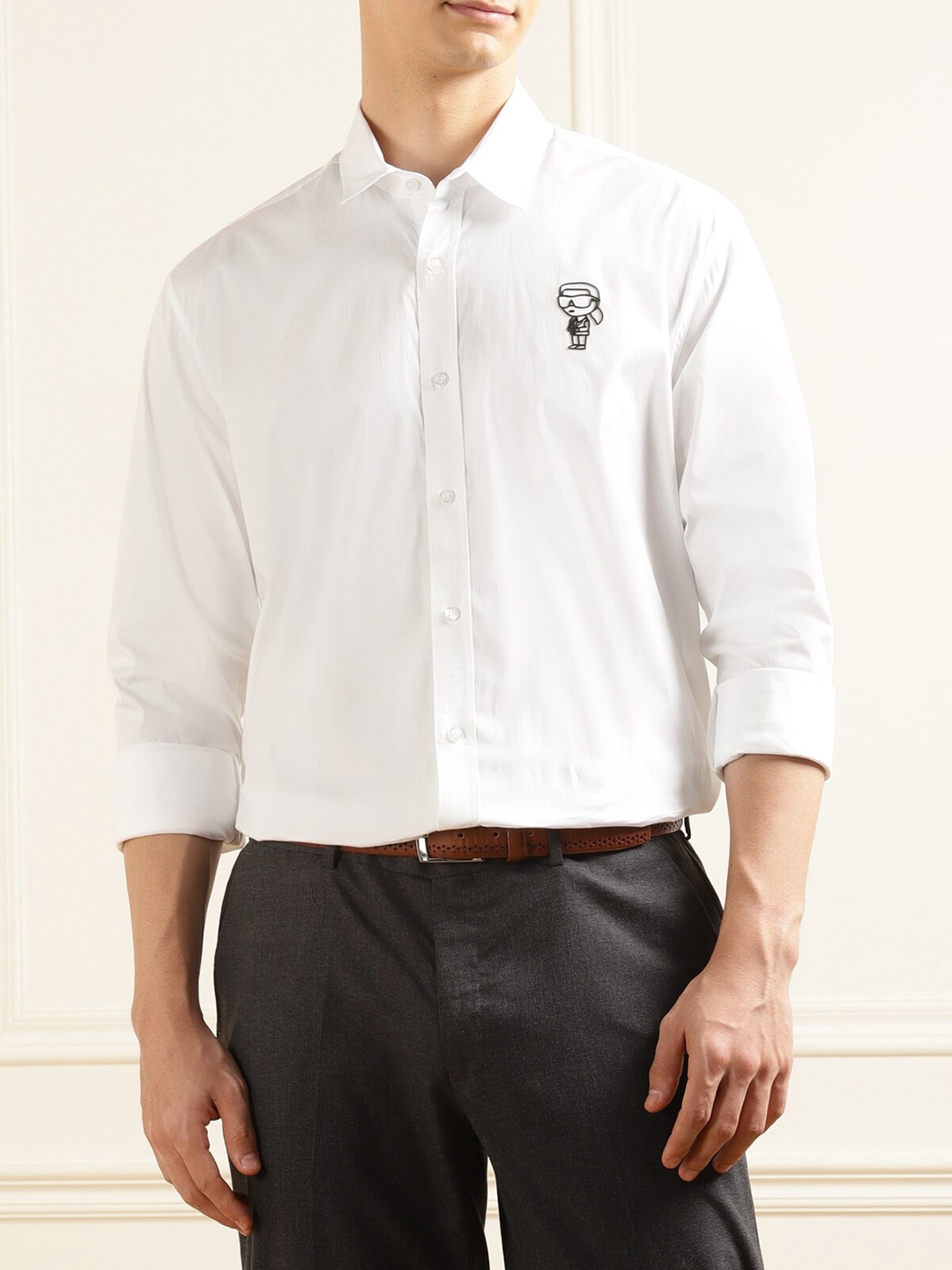 

Karl Lagerfeld Spread Collar Cotton Formal Shirt, White