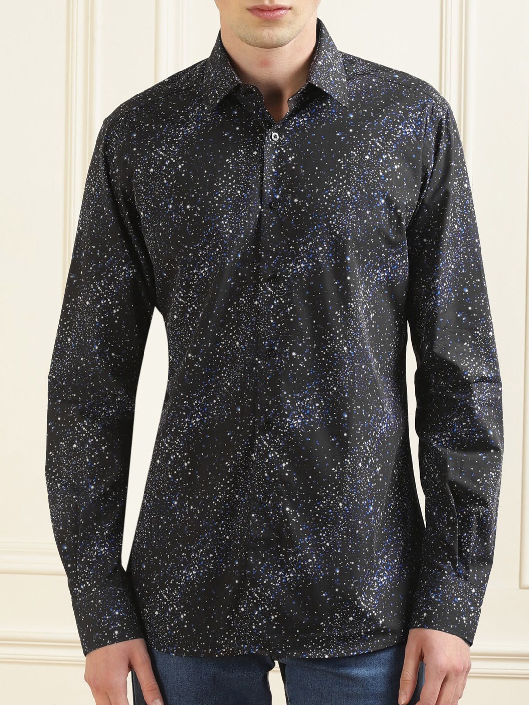 

Karl Lagerfeld Abstract Printed Spread Collar Cotton Casual Shirt, Blue