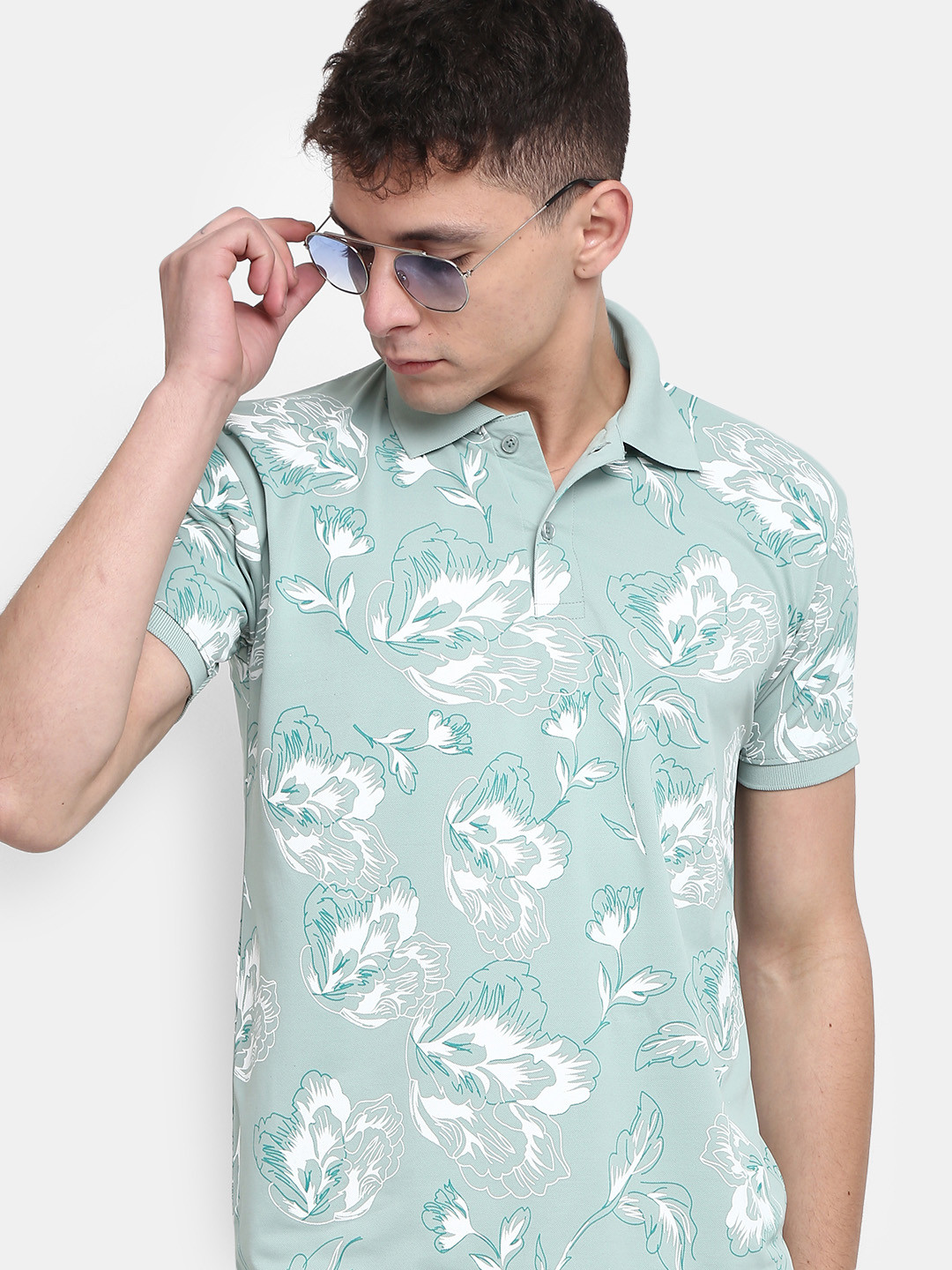 

V-Mart Floral Printed Polo Collar T-shirt, Blue