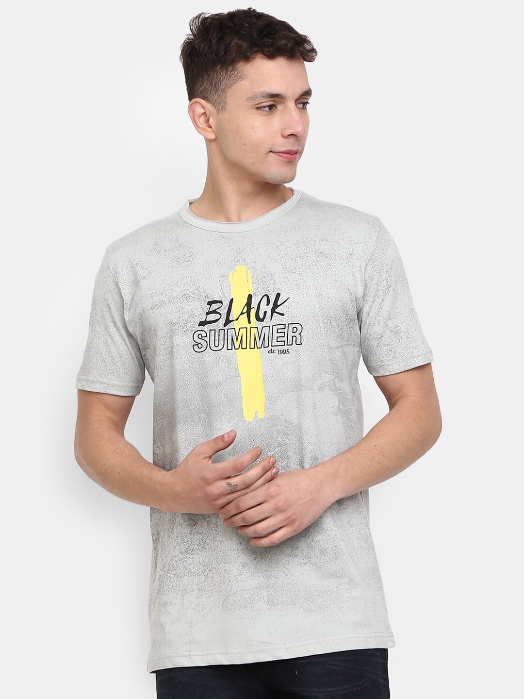 

V-Mart Typography Printed Slim Fit Cotton T-shirt, Grey