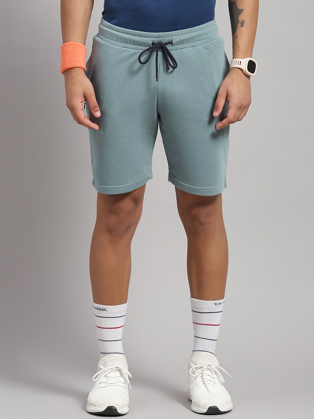 

rock.it Men Mid Rise Cotton Sports Shorts, Blue