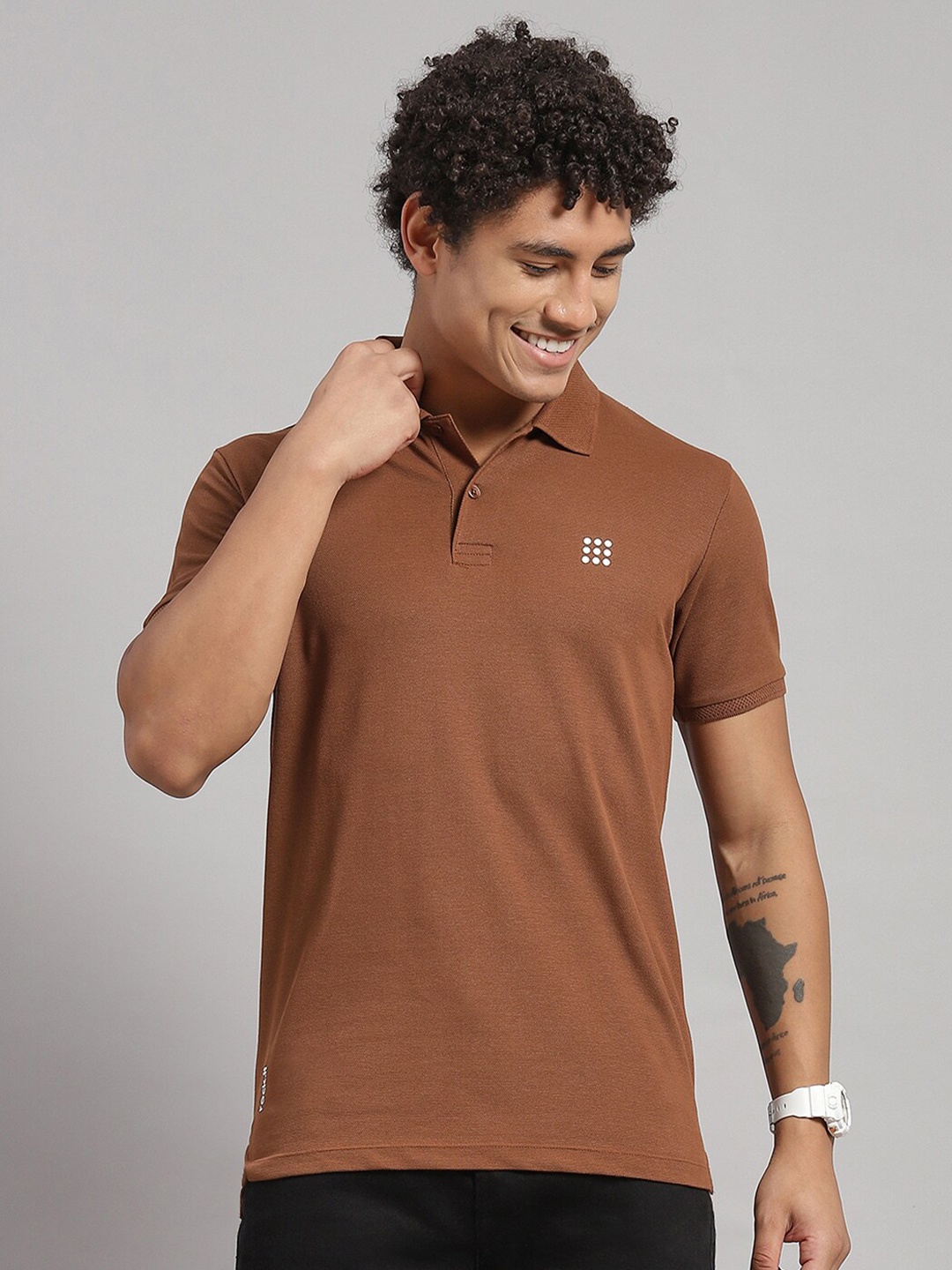 

rock.it Polo Collar Slim Fit Cotton T-shirt, Brown