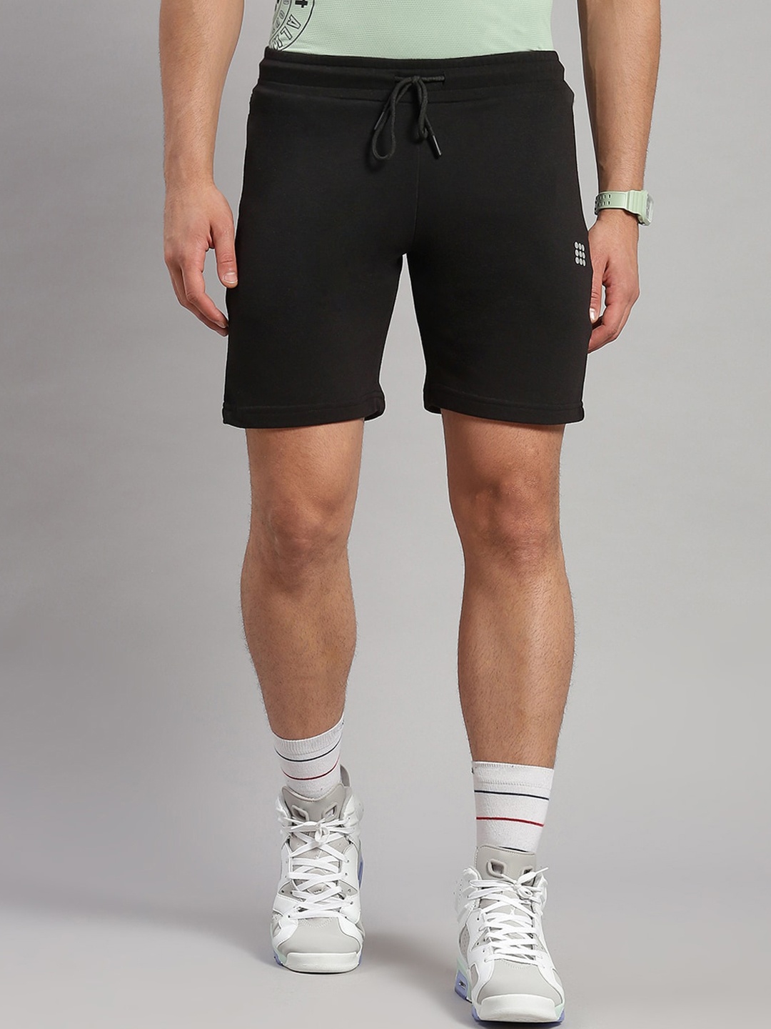 rock.it Men Mid Rise Cotton Sports Shorts, Black