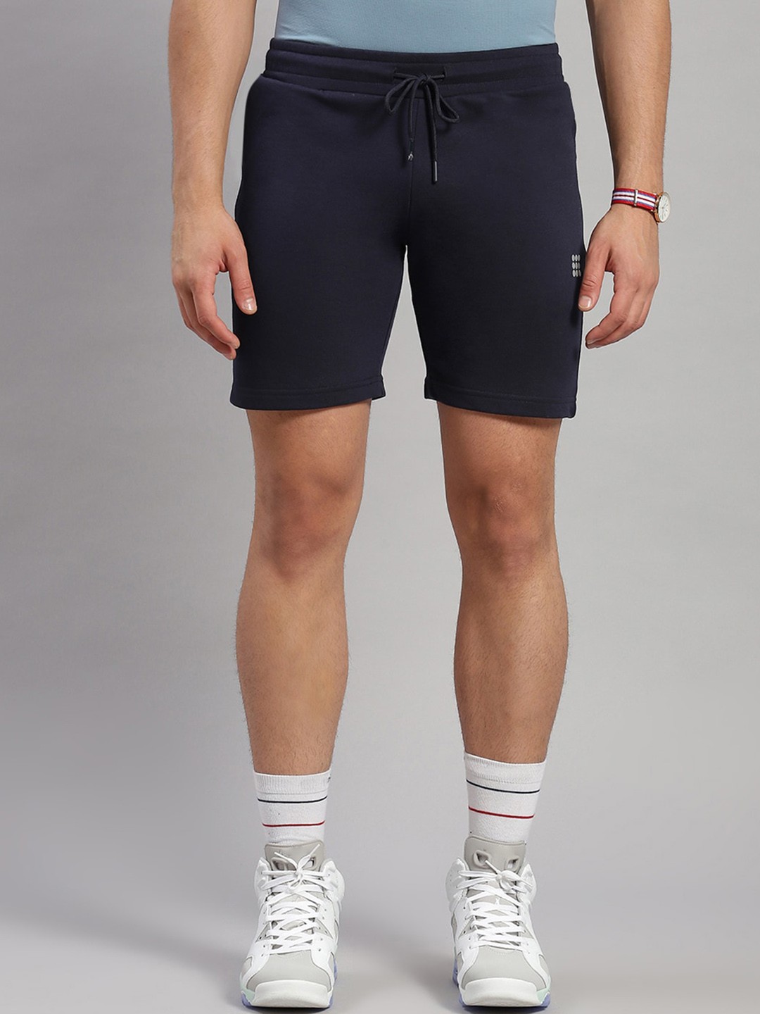 

rock.it Men Mid Rise Slim Fit Cotton Sports Shorts, Navy blue