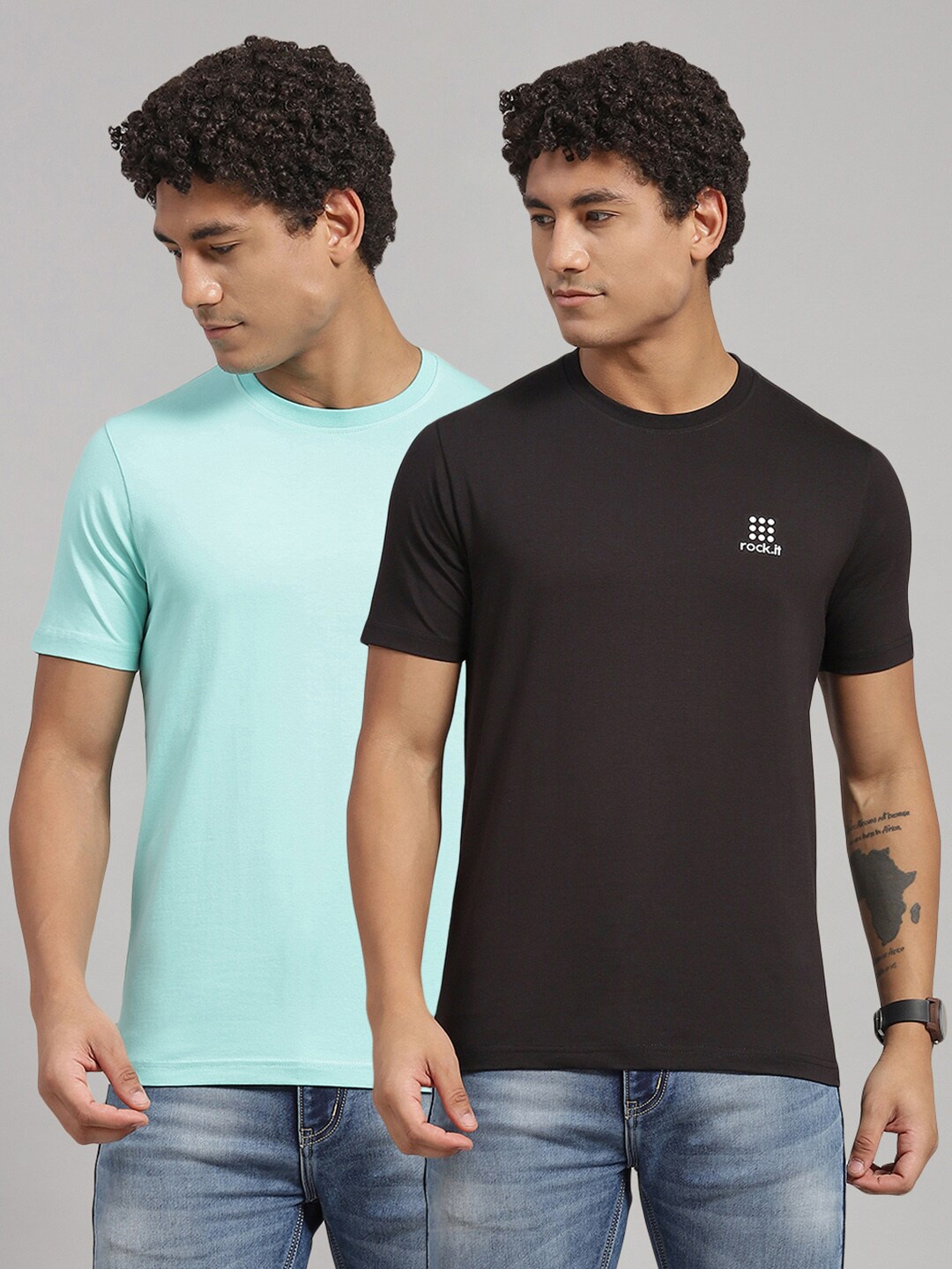 

rock.it Pack Of 2 Round Neck Cotton T-shirt, Sea green