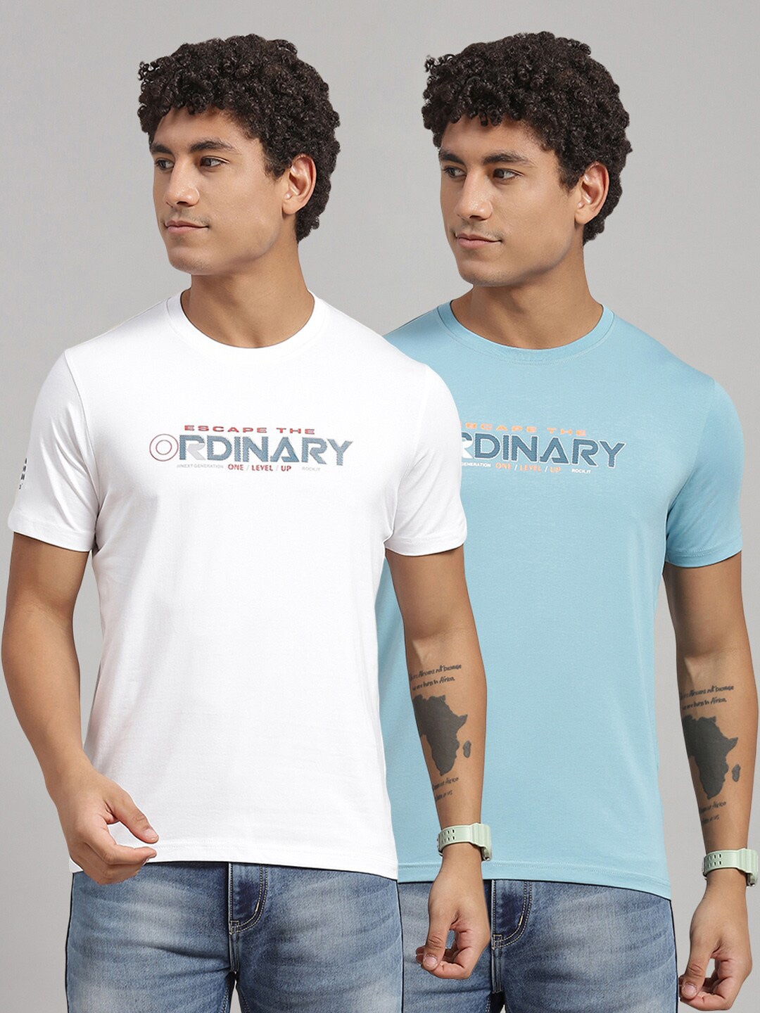 rock.it Pack Of 2 Typography Printed Slim Fit T-shirt, Blue