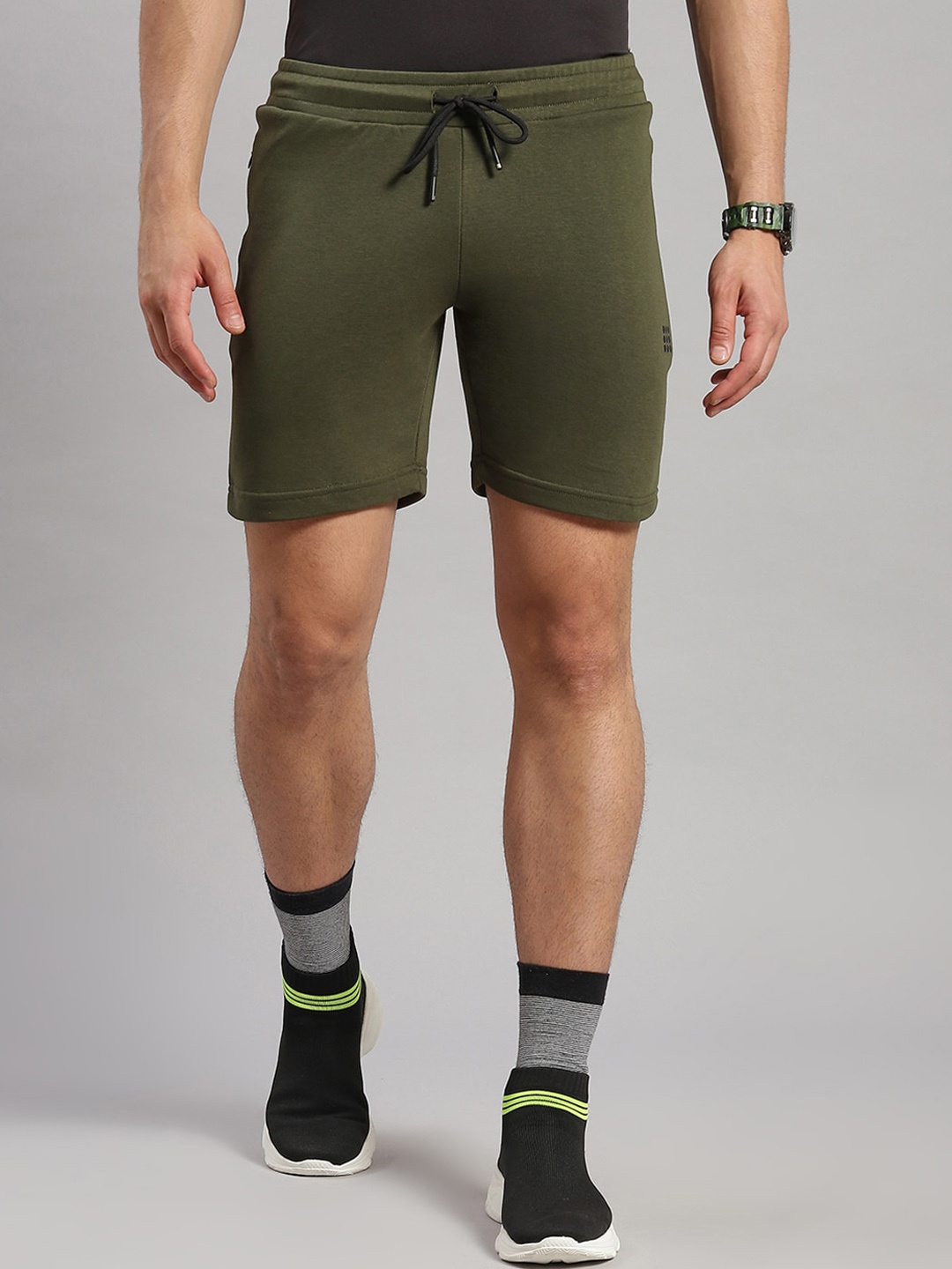 

rock.it Men Mid Rise Slim Fit Cotton Sports Shorts, Olive