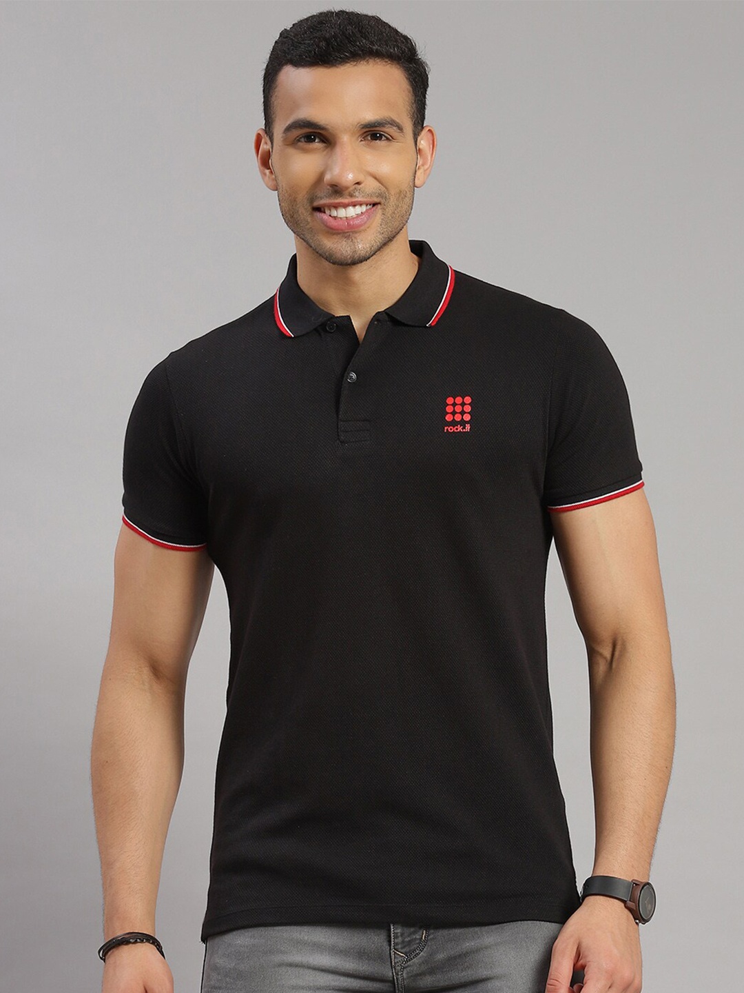 

rock.it Polo Collar Slim Fit Cotton T-shirt, Black