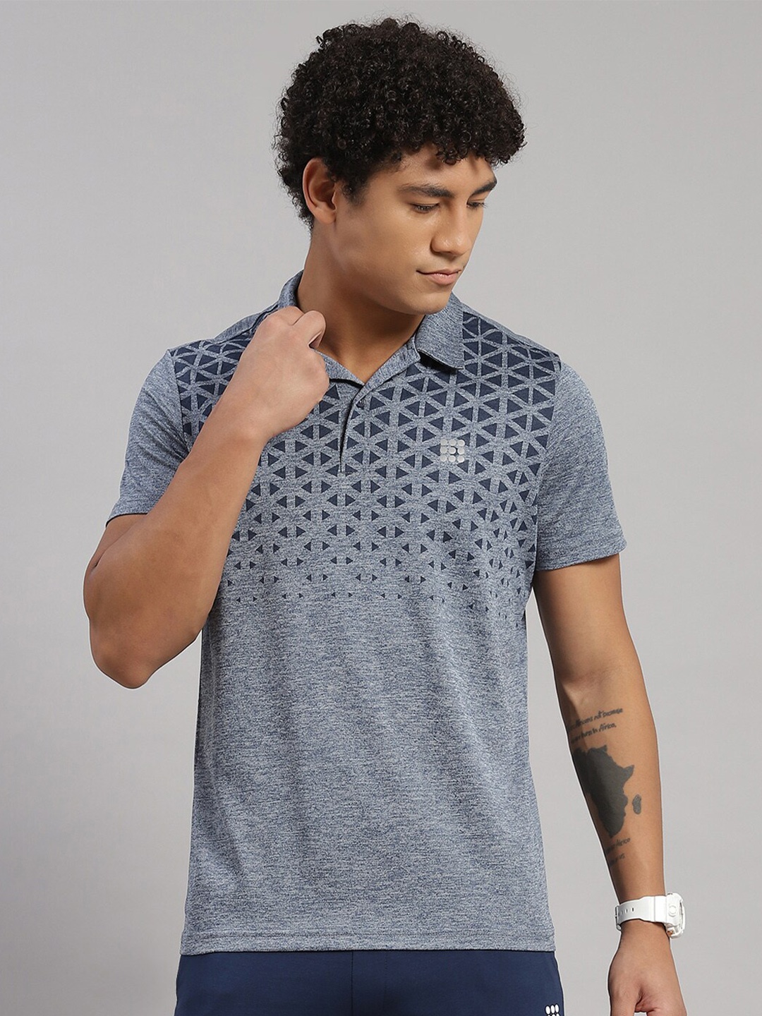 

rock.it Geometric Printed Polo Collar Cotton T-shirt, Blue