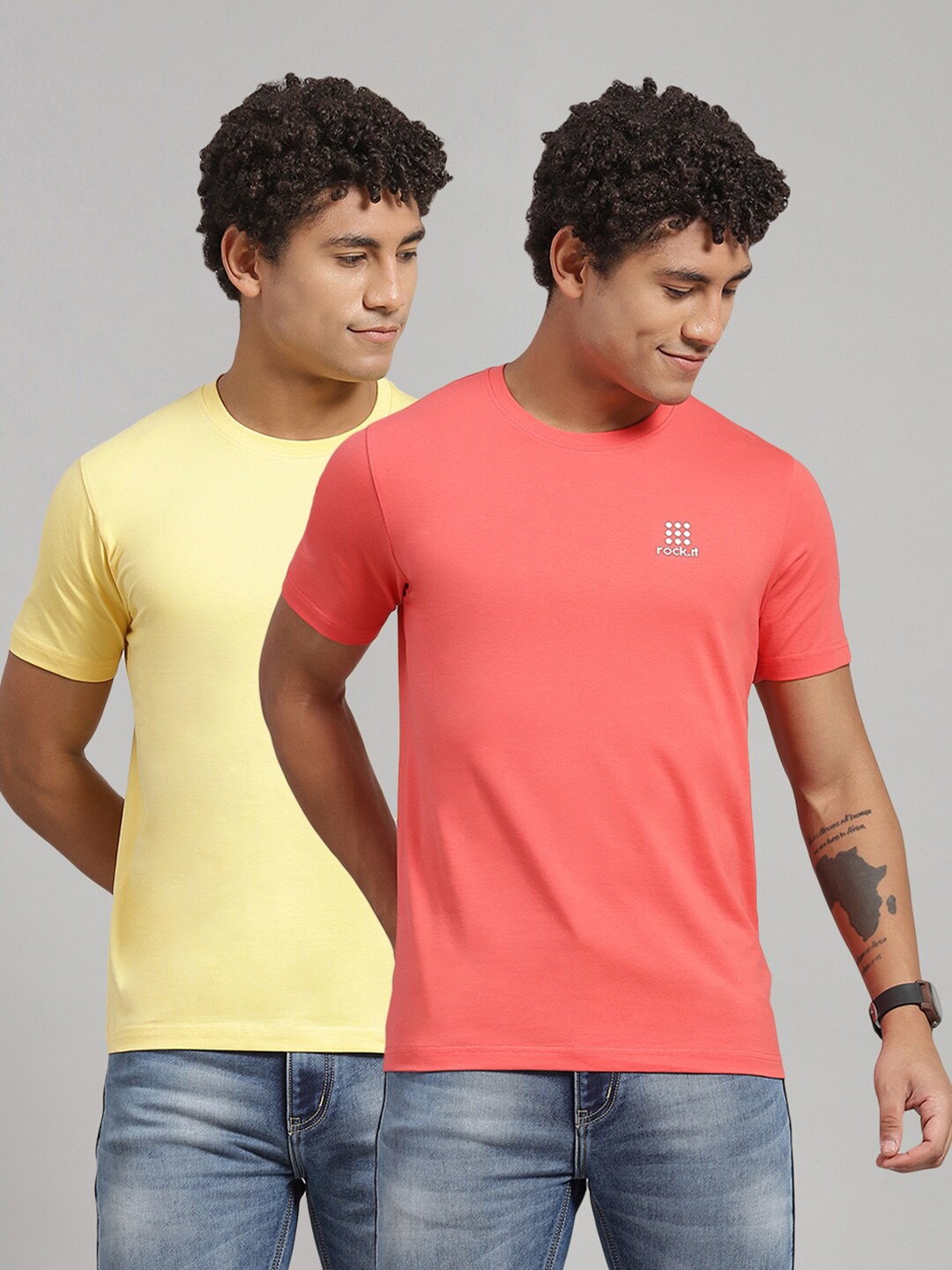 

rock.it Pack Of 2 Slim Fit Cotton T-shirt, Yellow