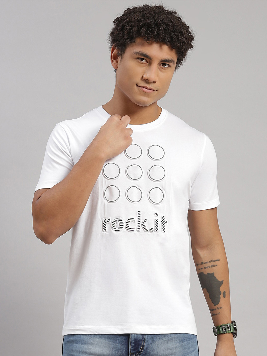 

rock.it Typography Printed Slim Fit Cotton T-shirt, White