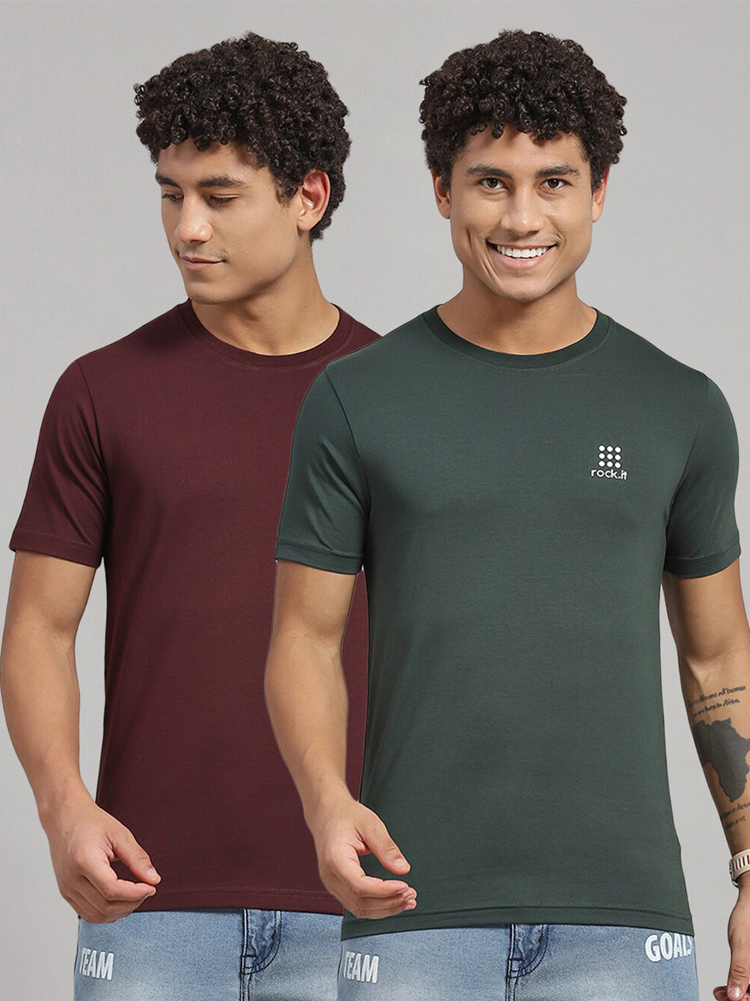 

rock.it Pack Of 2 Cotton Slim Fit T-shirt, Green