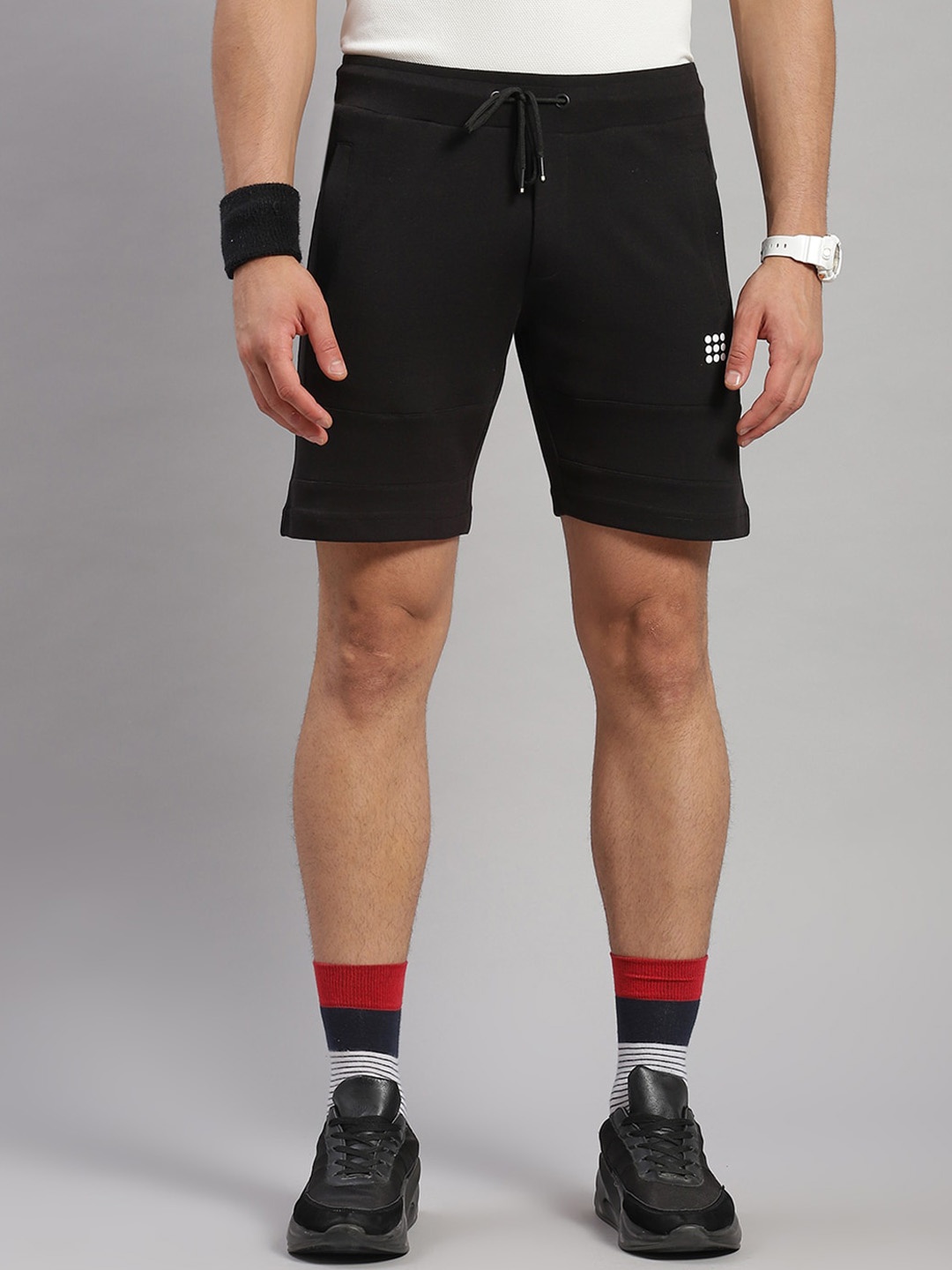 rock.it Men Mid Rise Slim Fit Cotton Sports Shorts, Black