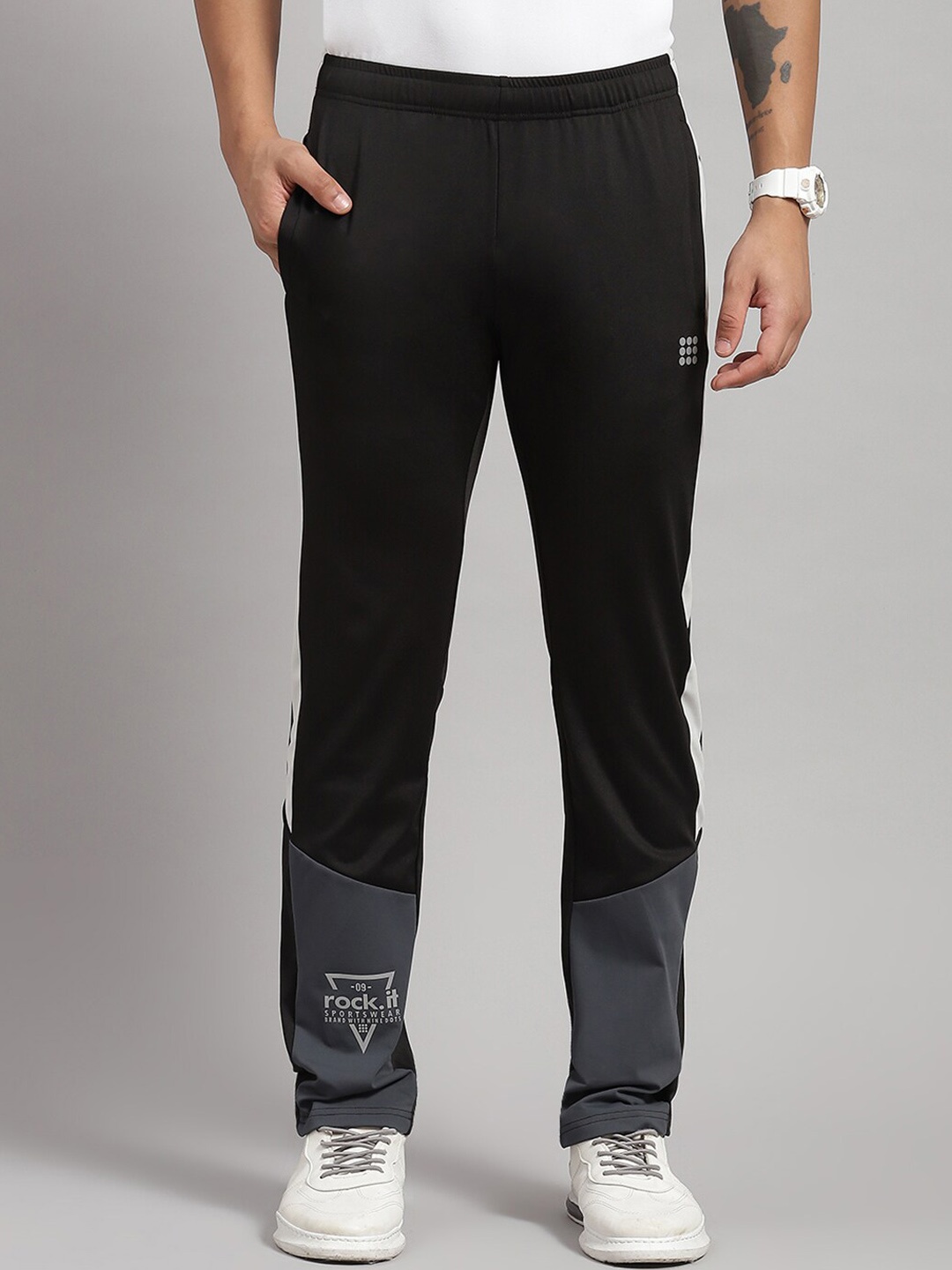 

rock.it Men Mid-Rise Sports Track Pants, Black