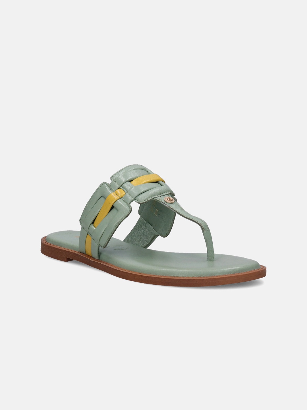 

BAGATT Goldy Textured T-Strap Flats, Sea green