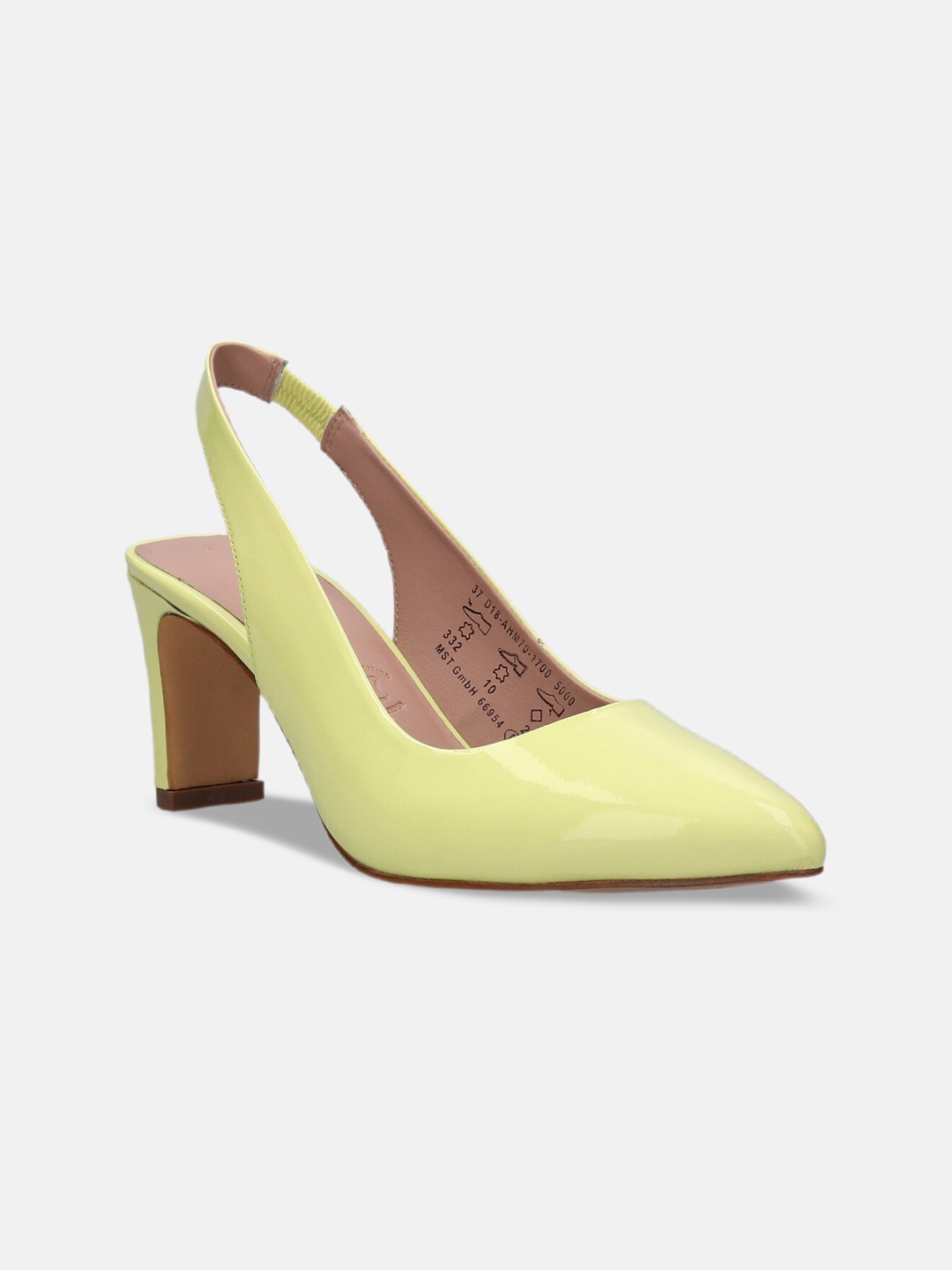 

BAGATT Pointed Toe Leather Slim Heel Mules, Yellow
