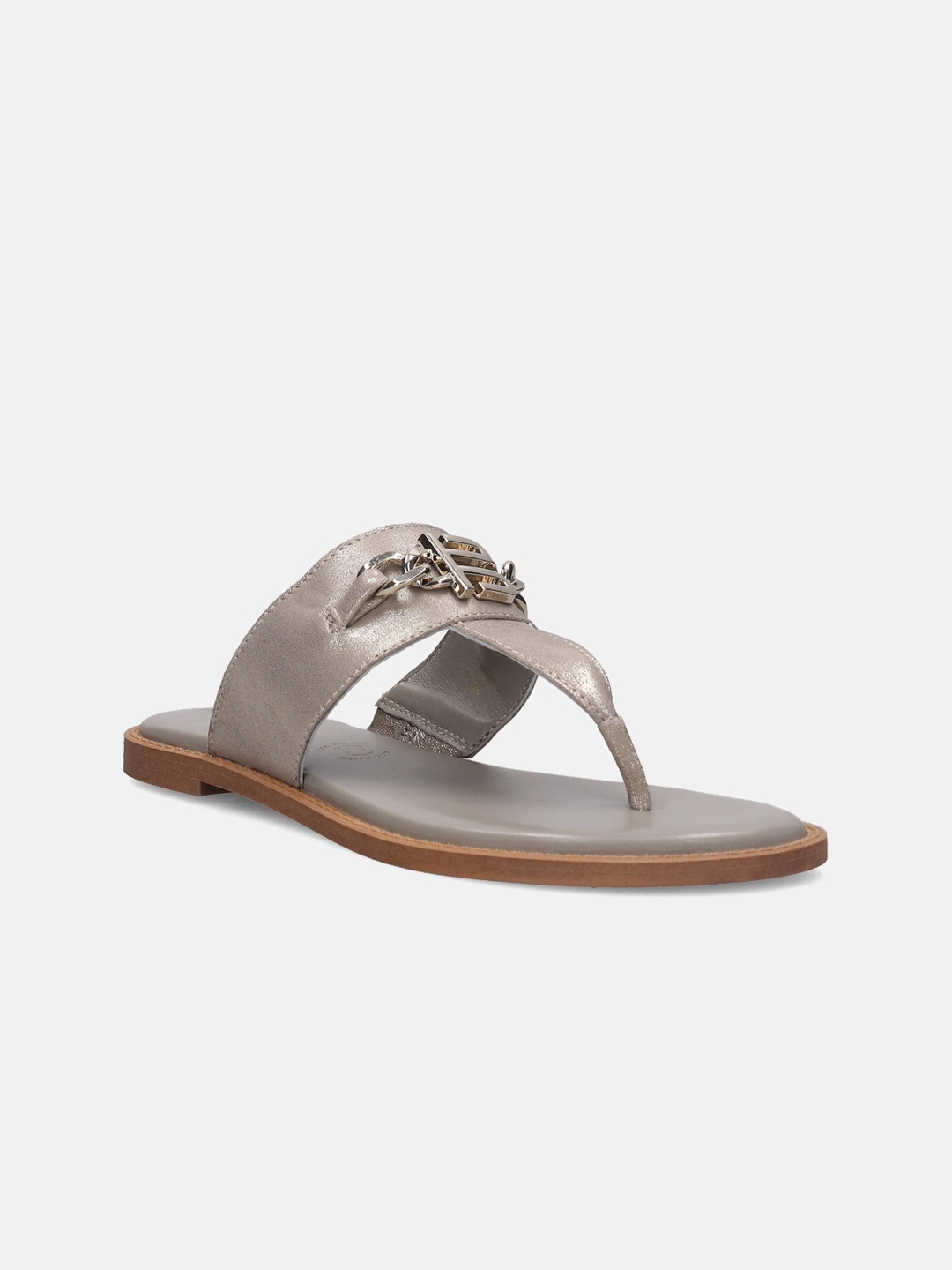 

BAGATT Goldy Embellished Leather T-Strap Flats, Metallic