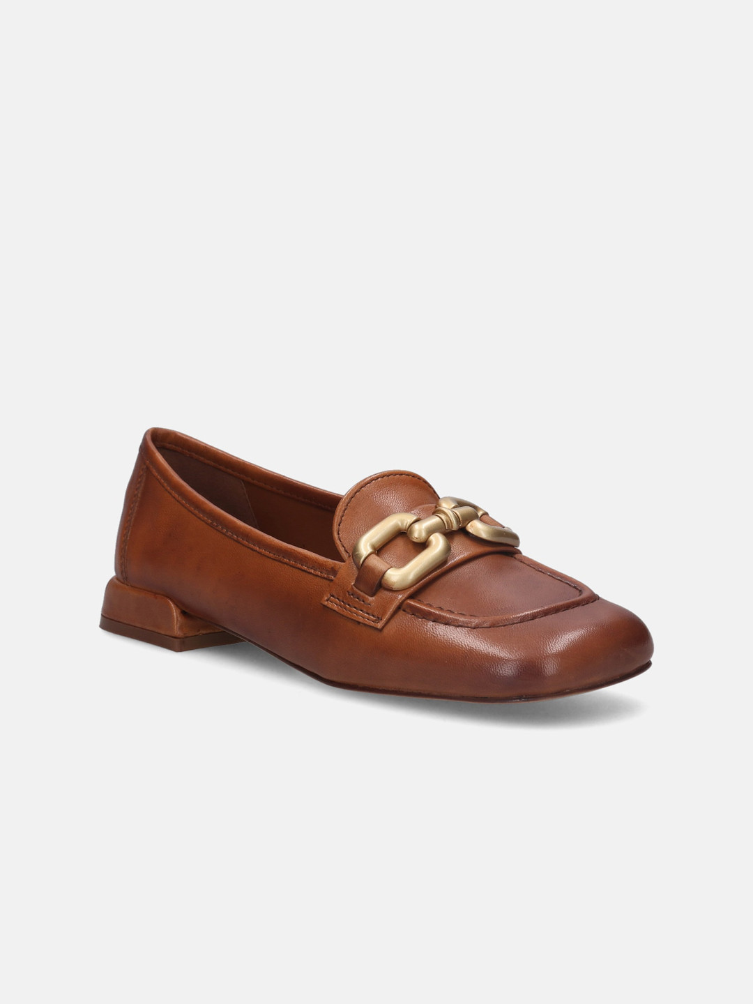 

BAGATT Genova Women Buckle Embellished Leather Loafers, Brown