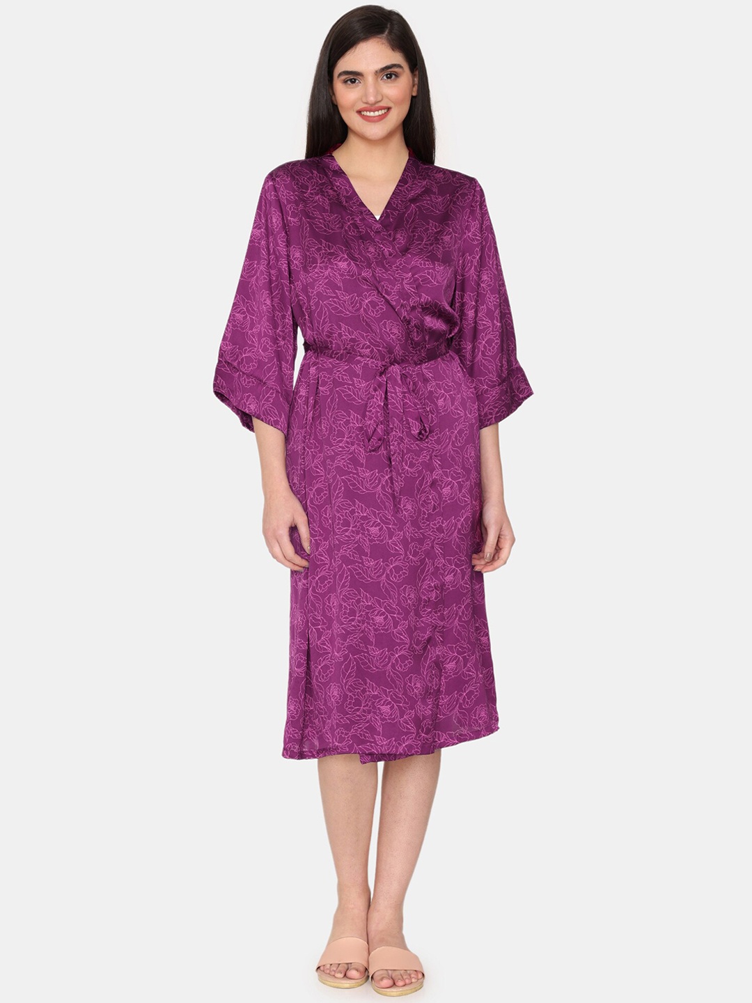 

Zivame Women Printed Knee-Length Relaxed-Fit Robe, Purple
