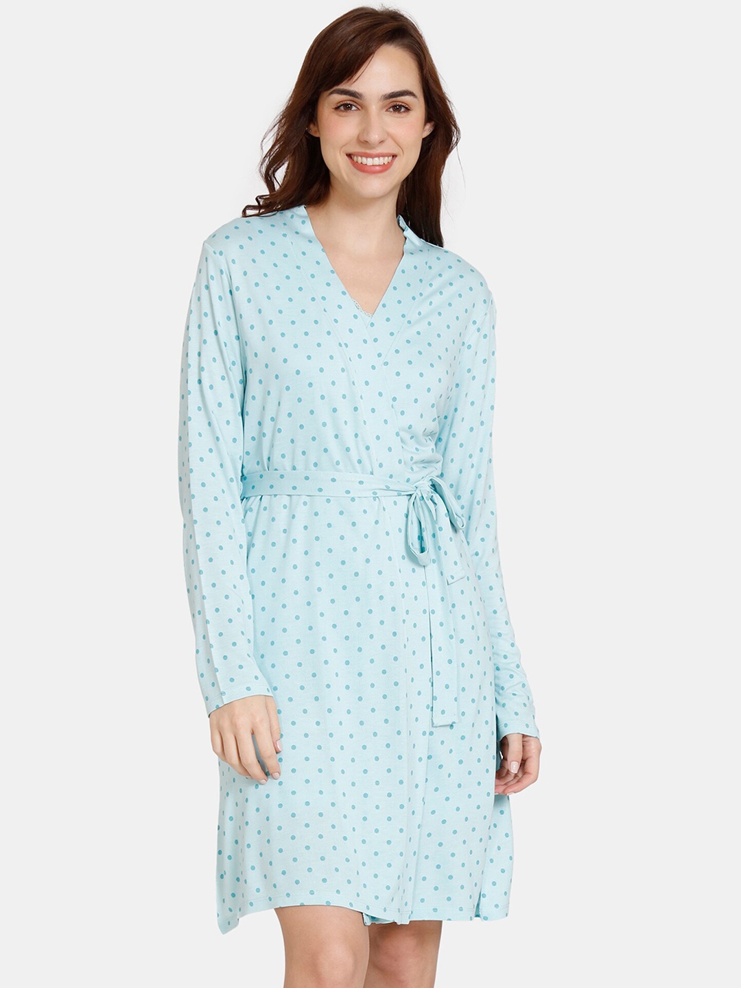 

Zivame Women Printed Knee-Length Relaxed-Fit Robe, Blue