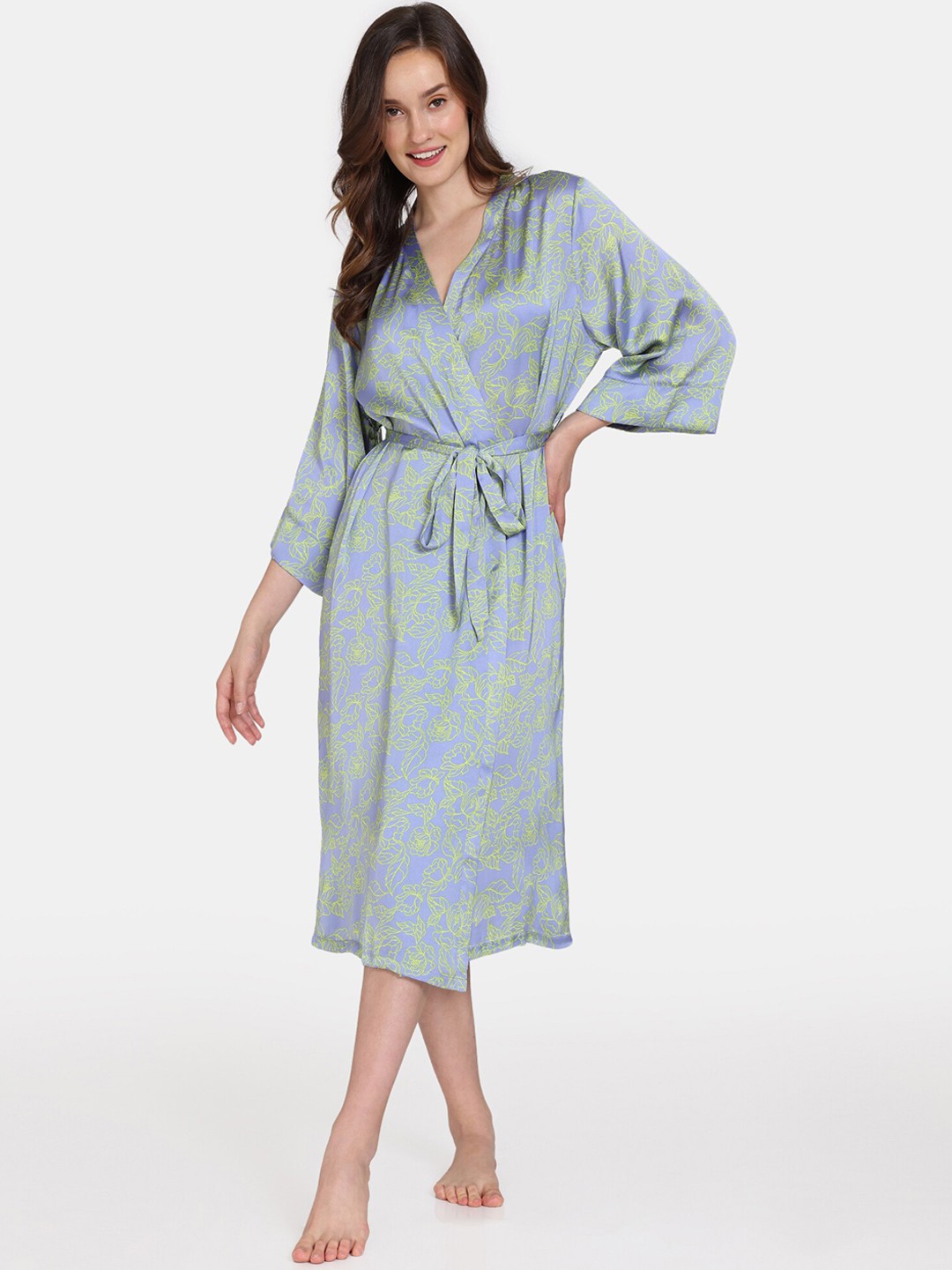 

Zivame Women Printed Knee-Length Relaxed-Fit Robe, Purple