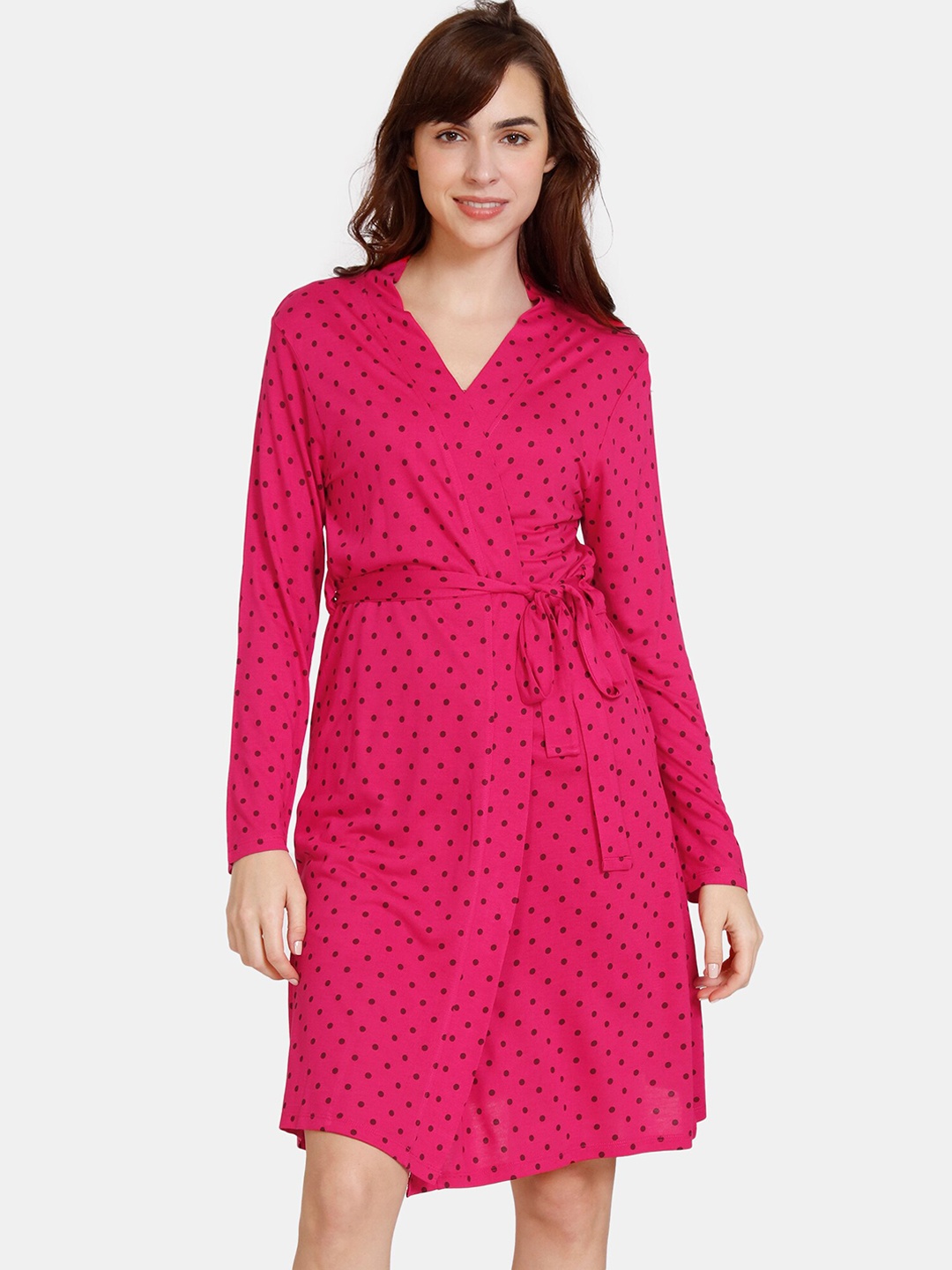 

Zivame Women Printed Knee-Length Relaxed-Fit Robe, Red