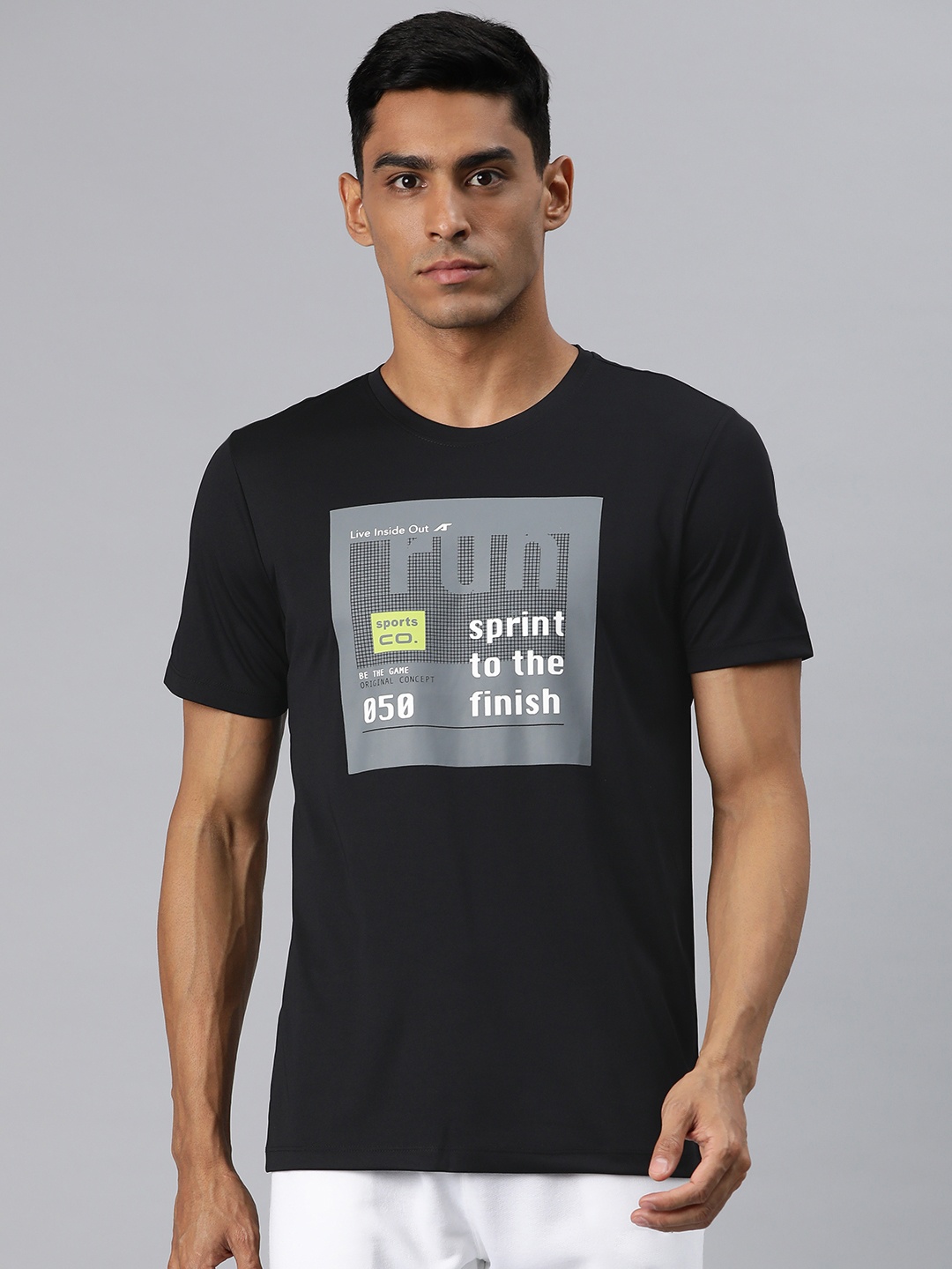 

Alcis Men Printed Dry Tech Slim Fit T-shirt, Black