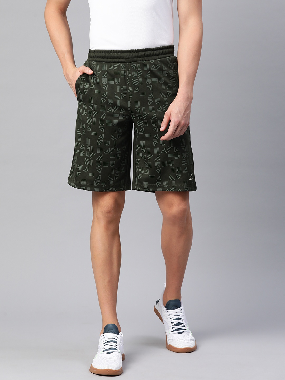 

Alcis Men Printed Slim Fit Training or Gym Sports Shorts, Olive