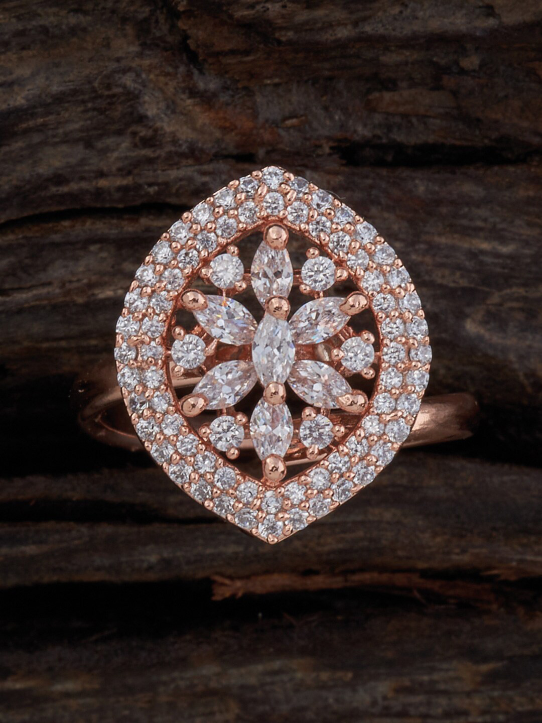 

Kushal's Fashion Jewellery Rose Gold-Plated CZ Studded Adjustable Finger Ring