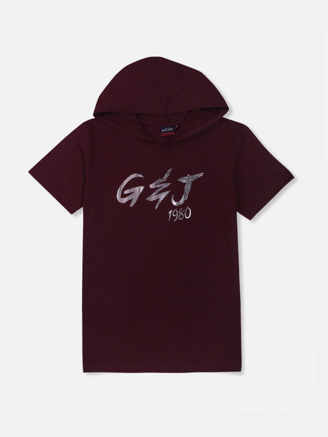Gini and Jony Boys Typography Printed Hooded Cotton T-shirt, Maroon