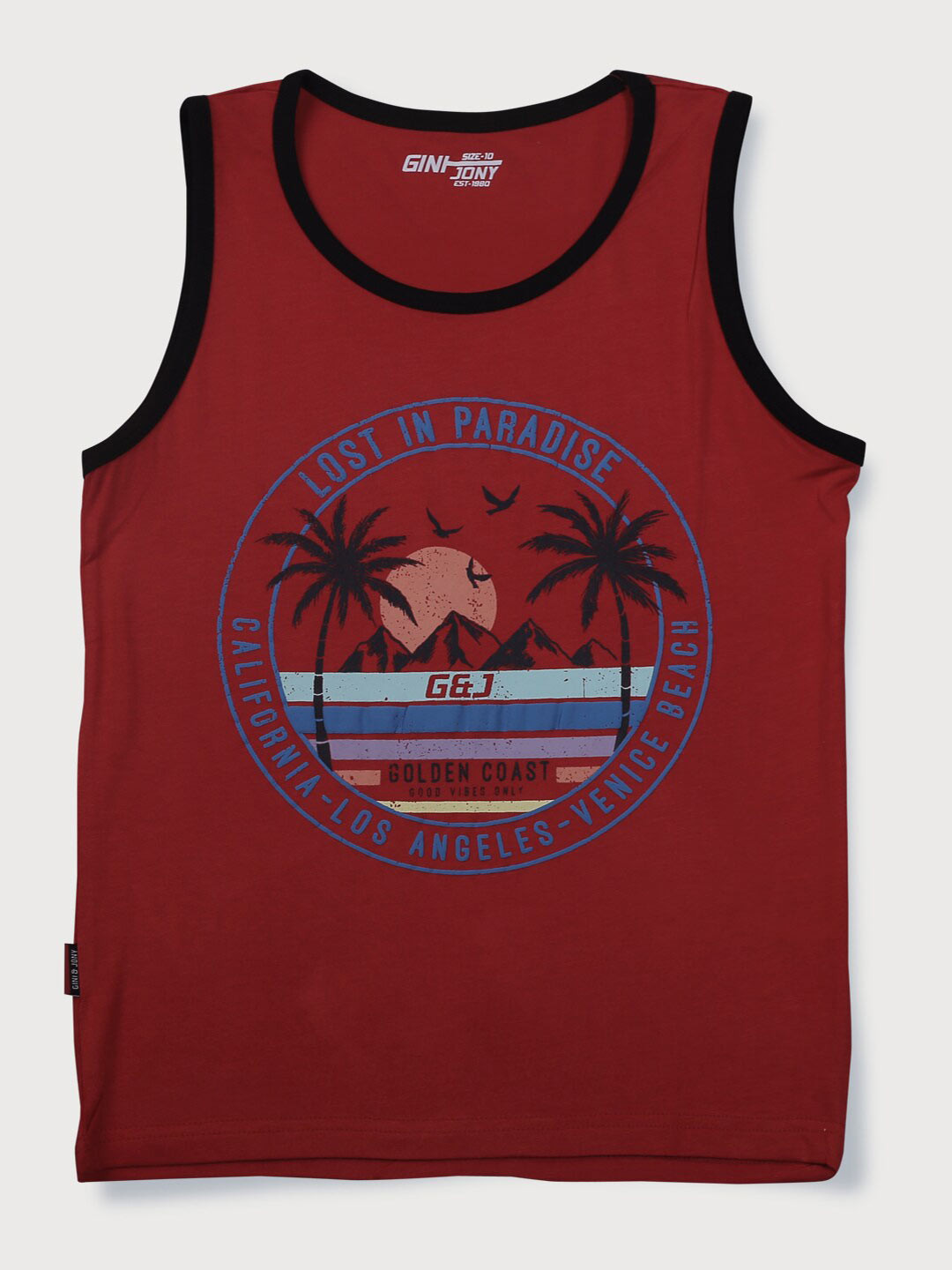 

Gini and Jony Boys Graphic Printed Sleeveless Cotton T-shirt, Red