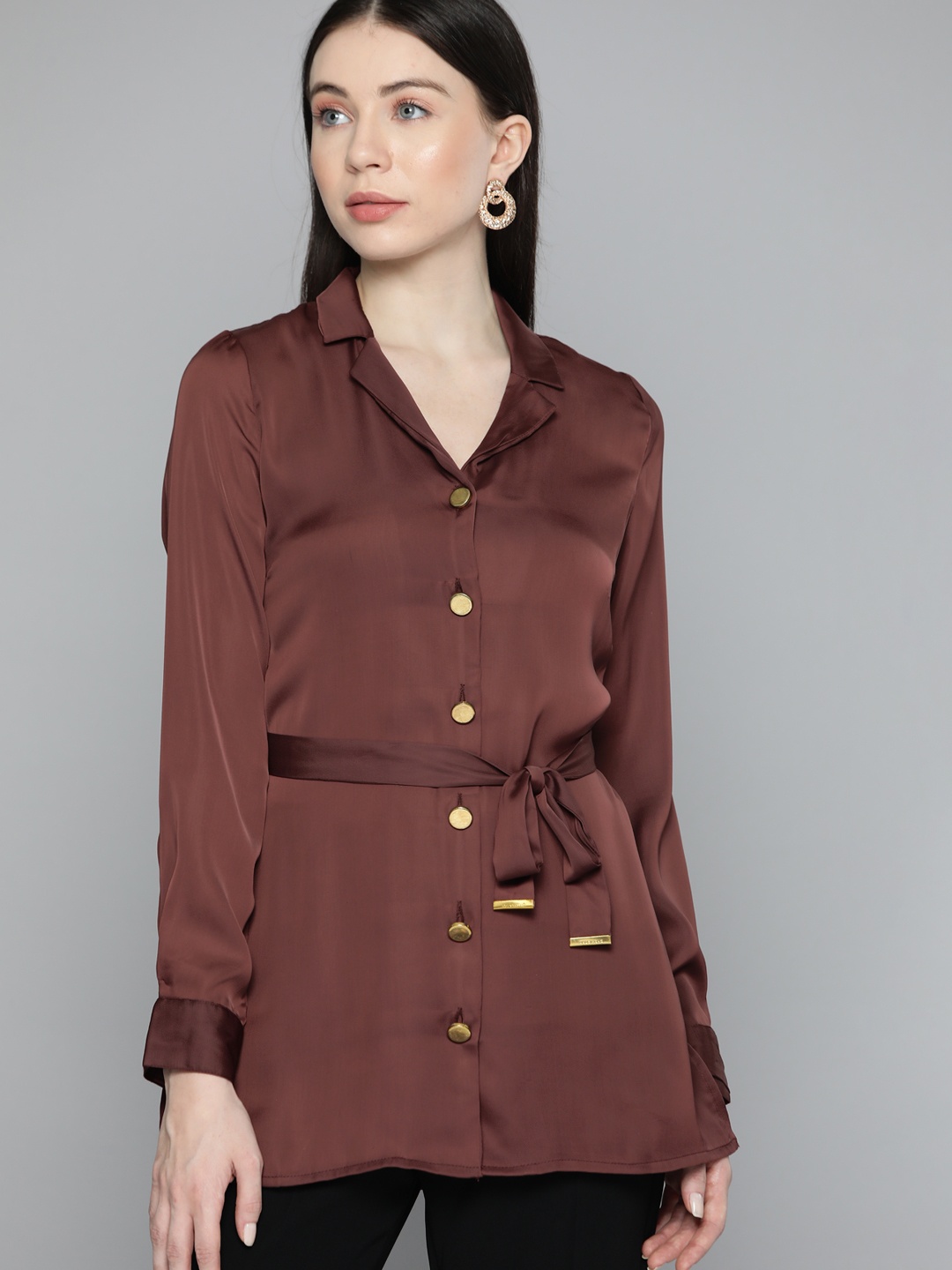 

Chemistry Shirt Collar Tunic With Tie-Ups Detail, Brown