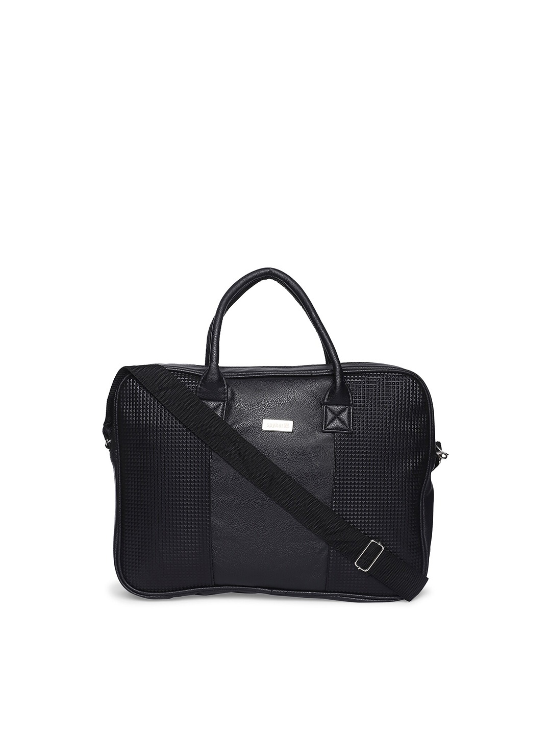 

SPYKAR Textured Leather Laptop Bag, Black