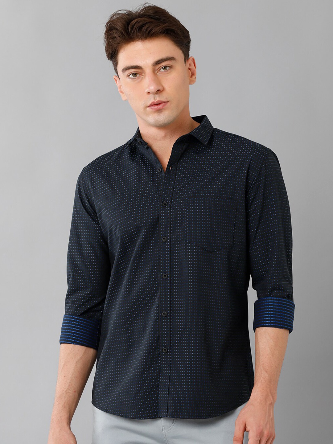 

YOVISH Smart Micro Ditsy Printed Cotton Casual Shirt, Black