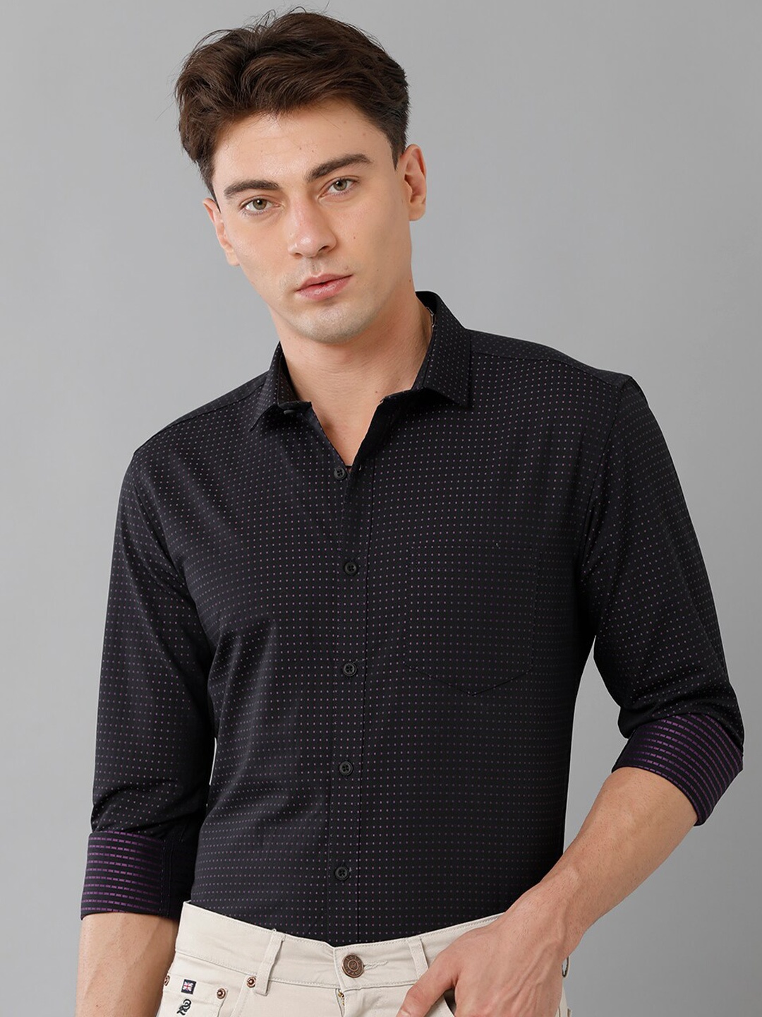 

YOVISH Smart Micro Ditsy Printed Cotton Formal Shirt, Black