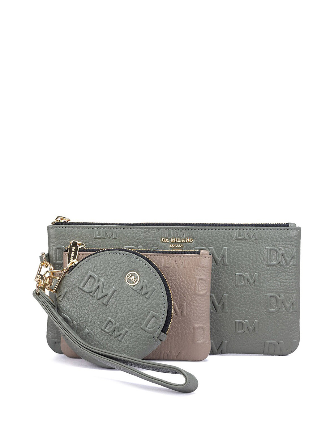 

Da Milano Women Green & Pink Textured Leather Zip Around Wallet