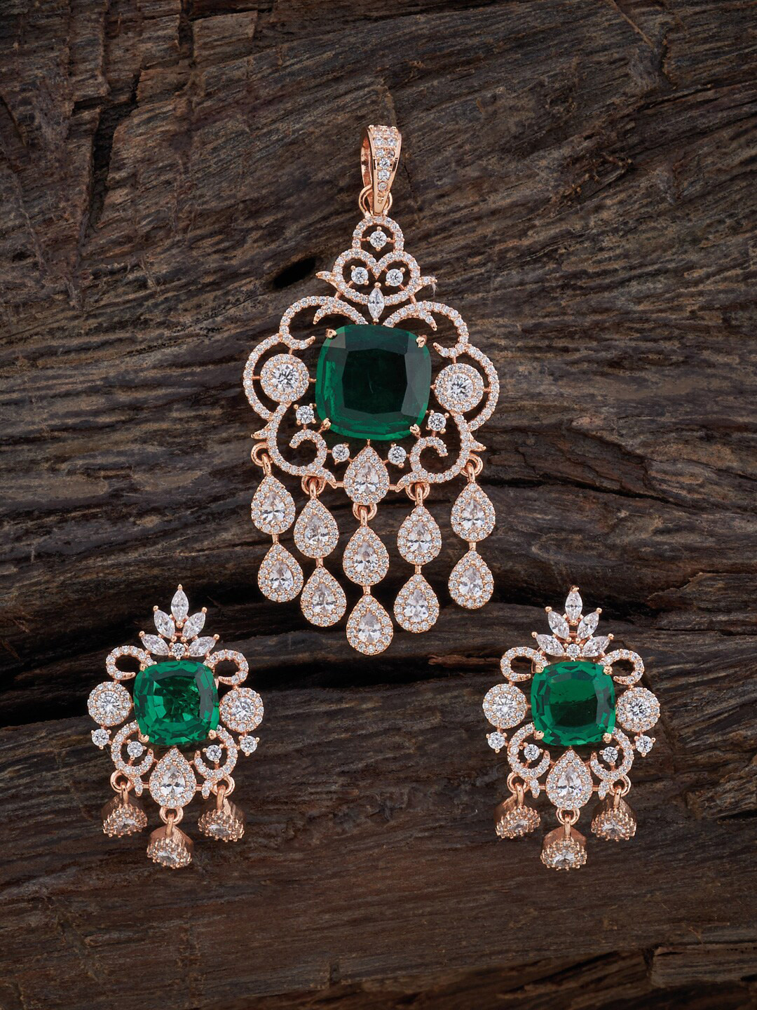

Kushal's Fashion Jewellery Rose-Gold Plated Cubic Zirconia Pendant and Earrings