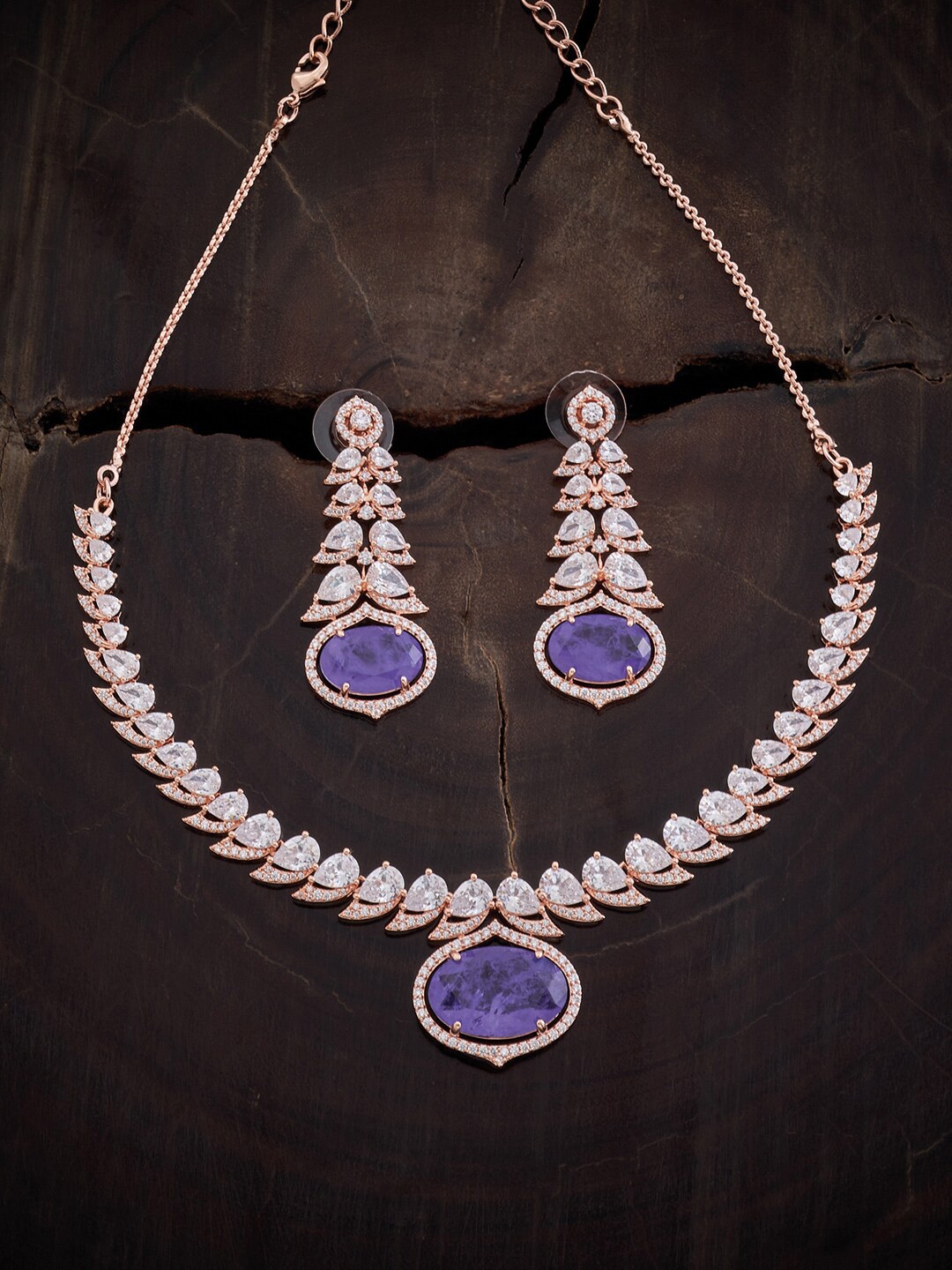

Kushal's Fashion Jewellery Rose Gold-Plated CZ-Studded Necklace & Earring
