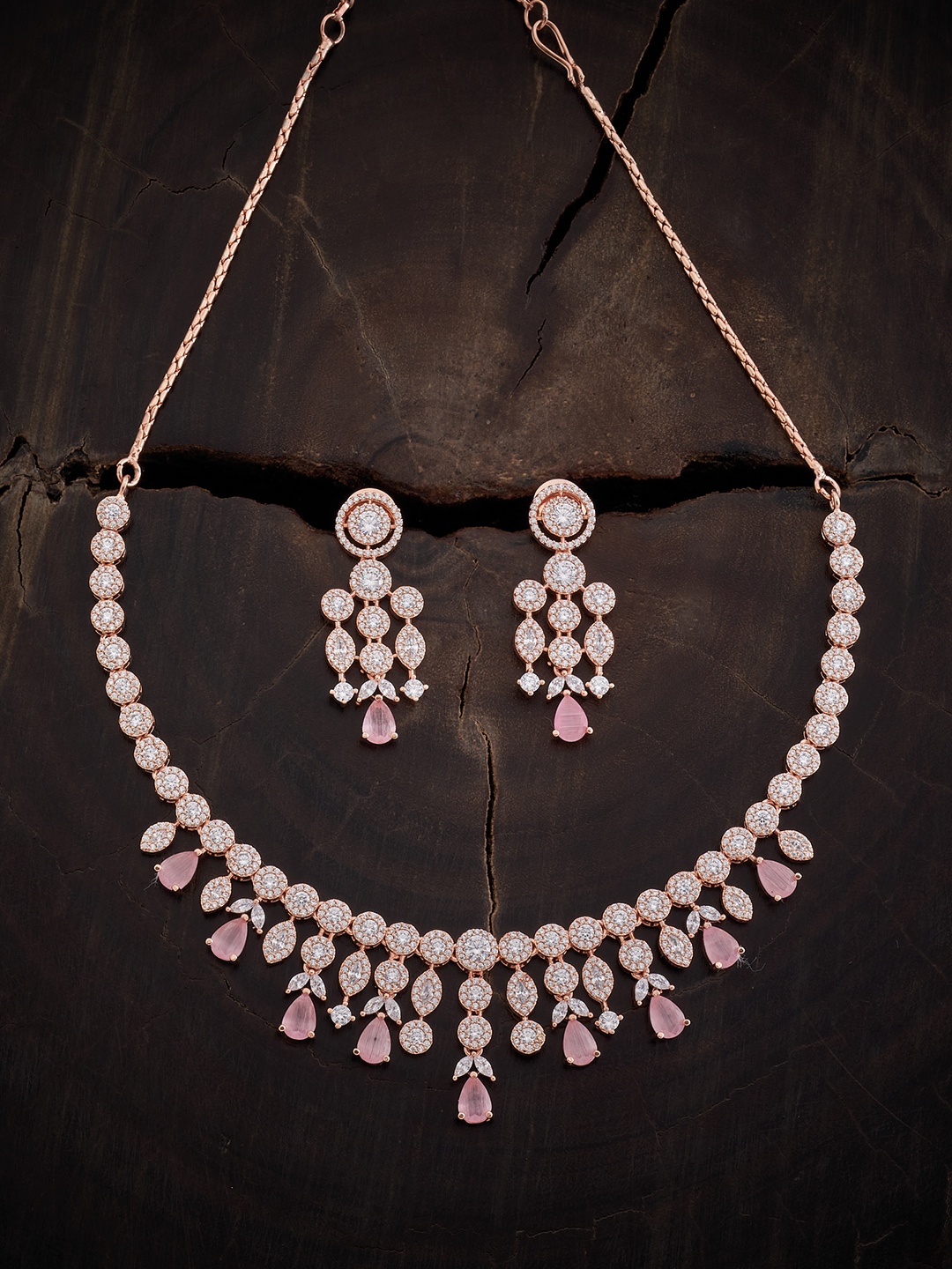 

Kushal's Fashion Jewellery Rose Gold-Plated CZ-Studded Jewellery Set