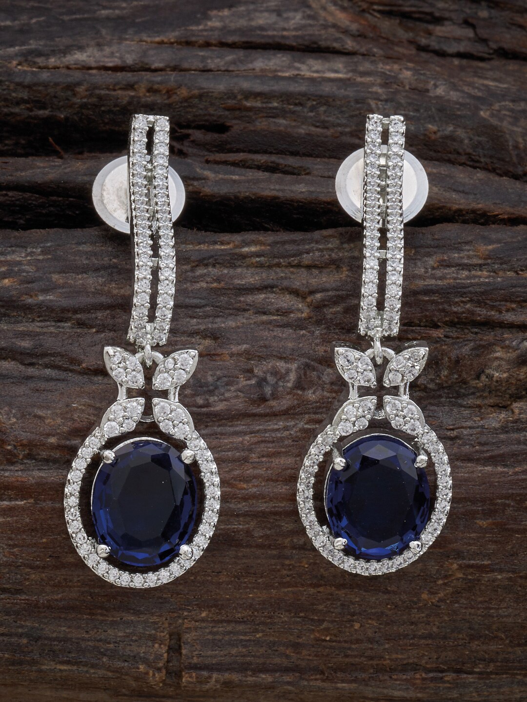 

Kushal's Fashion Jewellery Rhodium-Plated Cubic Zirconia-Studded Drop Earrings, Blue