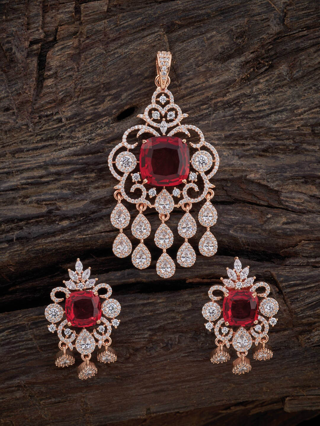 

Kushal's Fashion Jewellery Rose Gold-Plated CZ-Studded Copper Jewellery Set