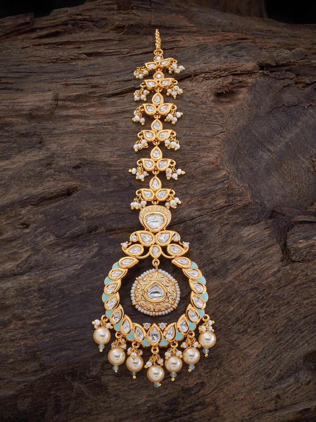 

Kushal's Fashion Jewellery Kundan Studded & Beaded Maang Tikka, Gold