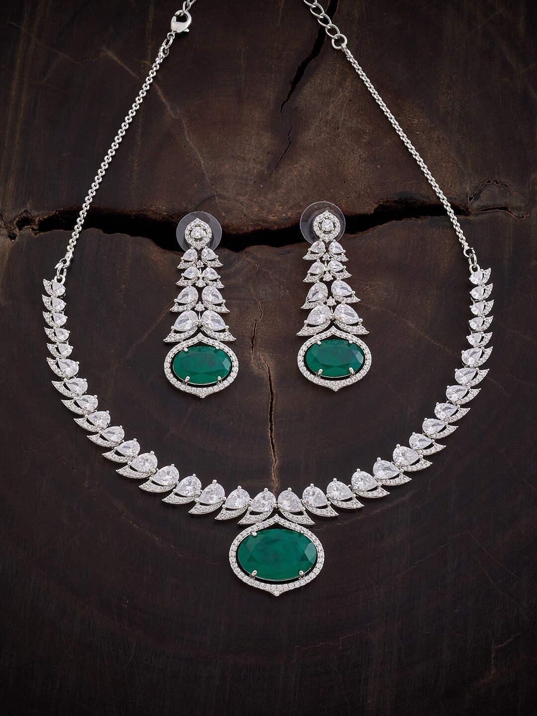 

Kushal's Fashion Jewellery Rhodium-Plated CZ-Studded Jewellery Set, Silver